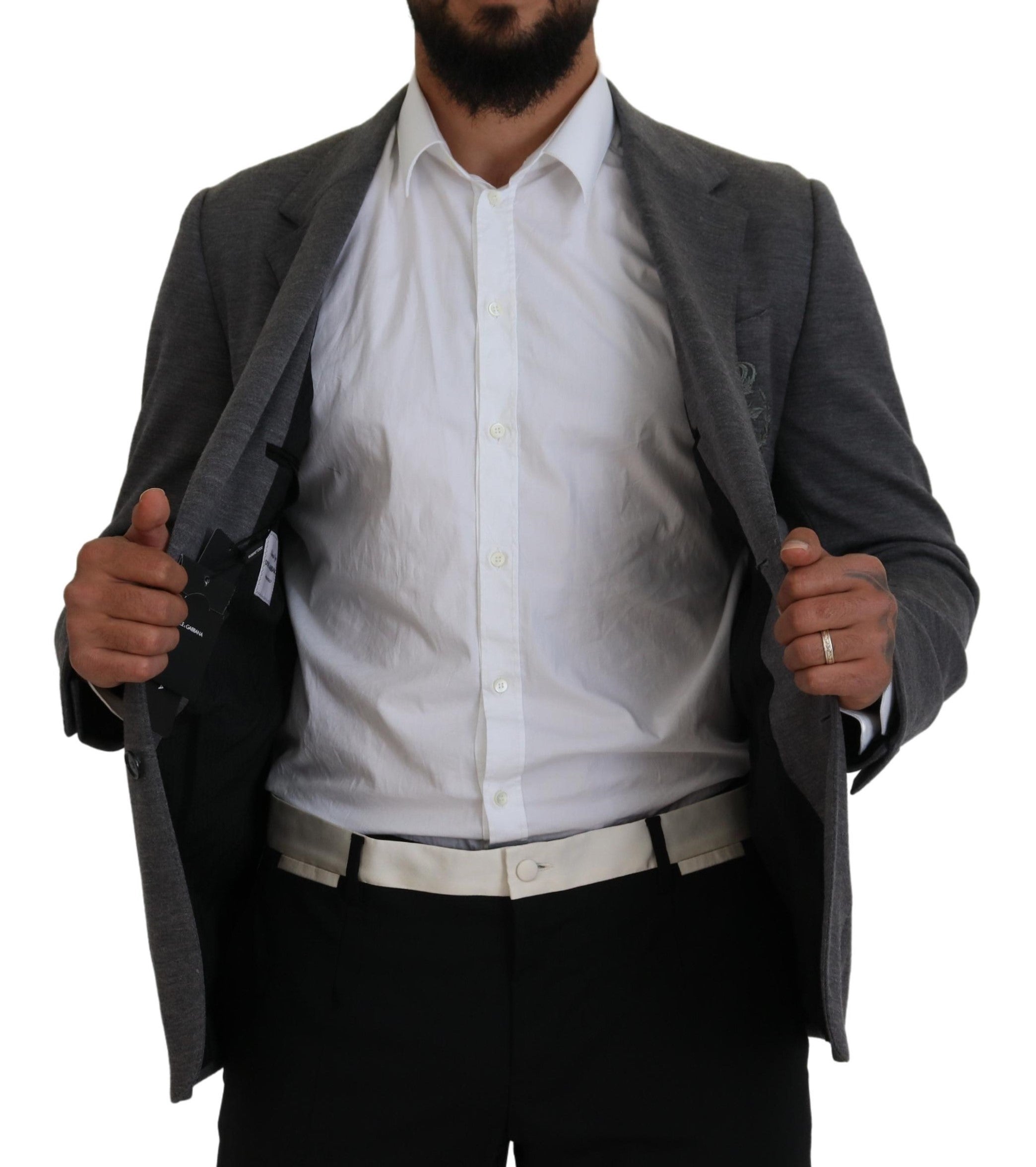 Dolce & Gabbana Graue Wolle Stretch Slim Fit Jacke Blazer