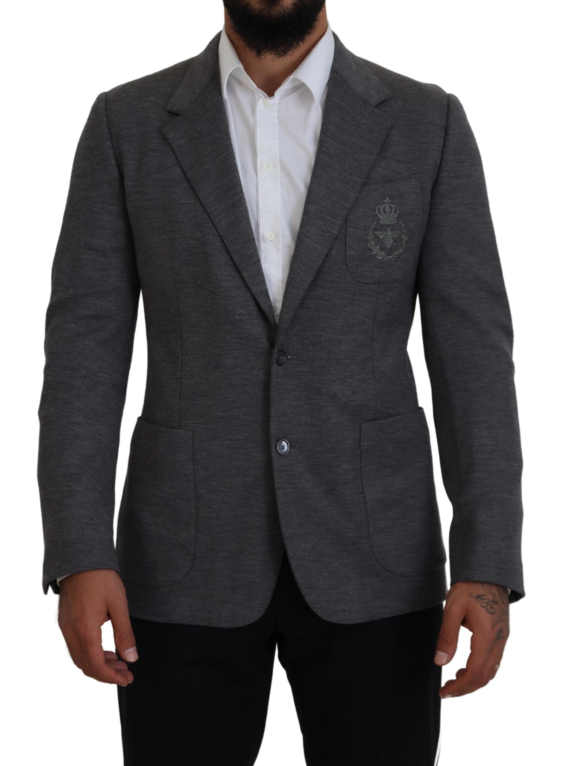 Dolce & Gabbana Graue Wolle Stretch Slim Fit Jacke Blazer