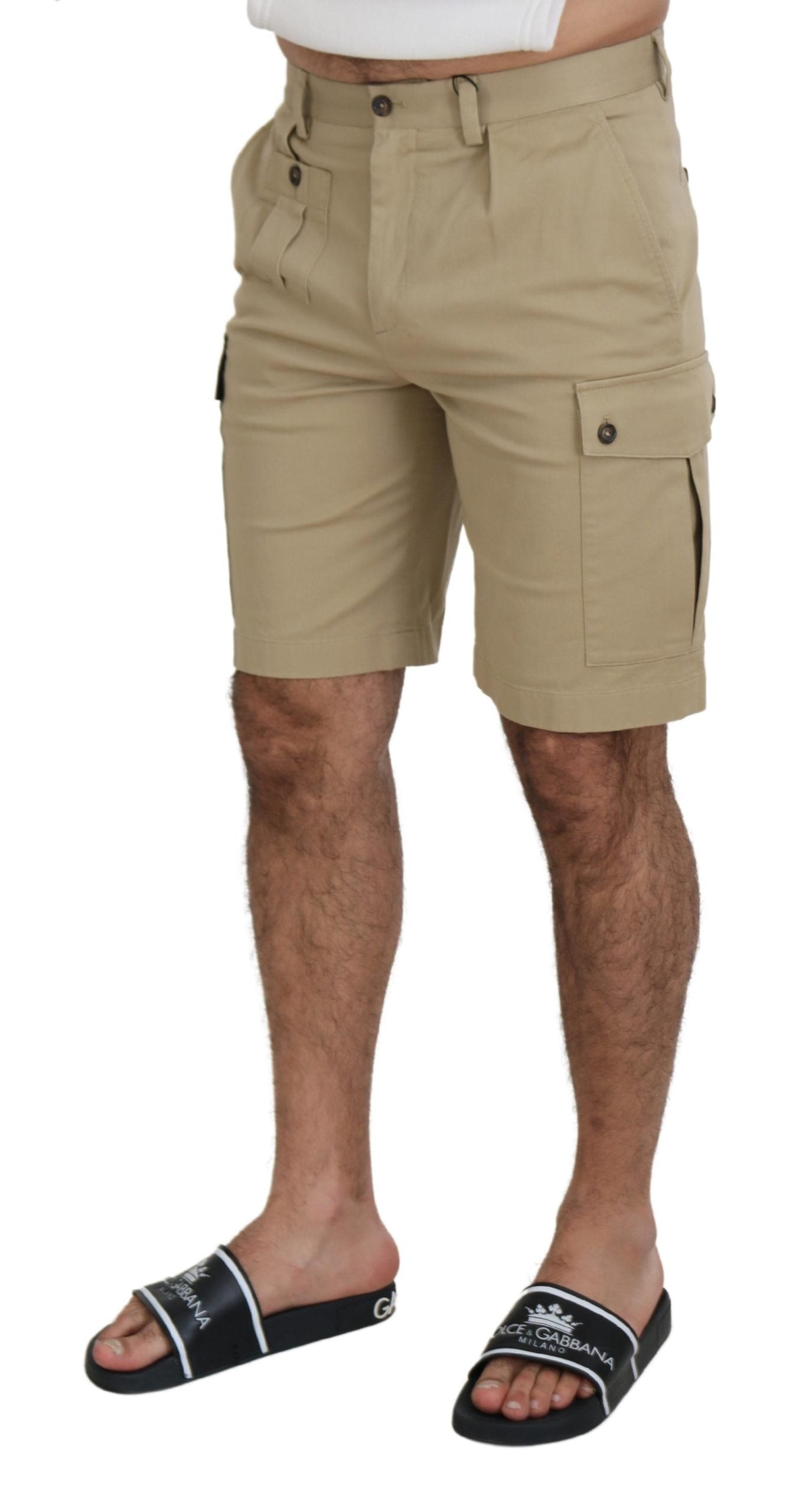 Dolce & Gabbana Beigefarbene Cargo-Bermudashorts aus Baumwolle