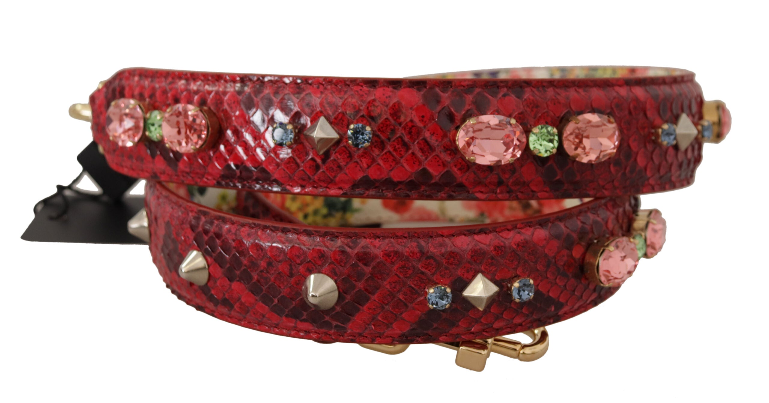Dolce &amp; Gabbana Red exotic leather with crystals Reversible shoulder strap