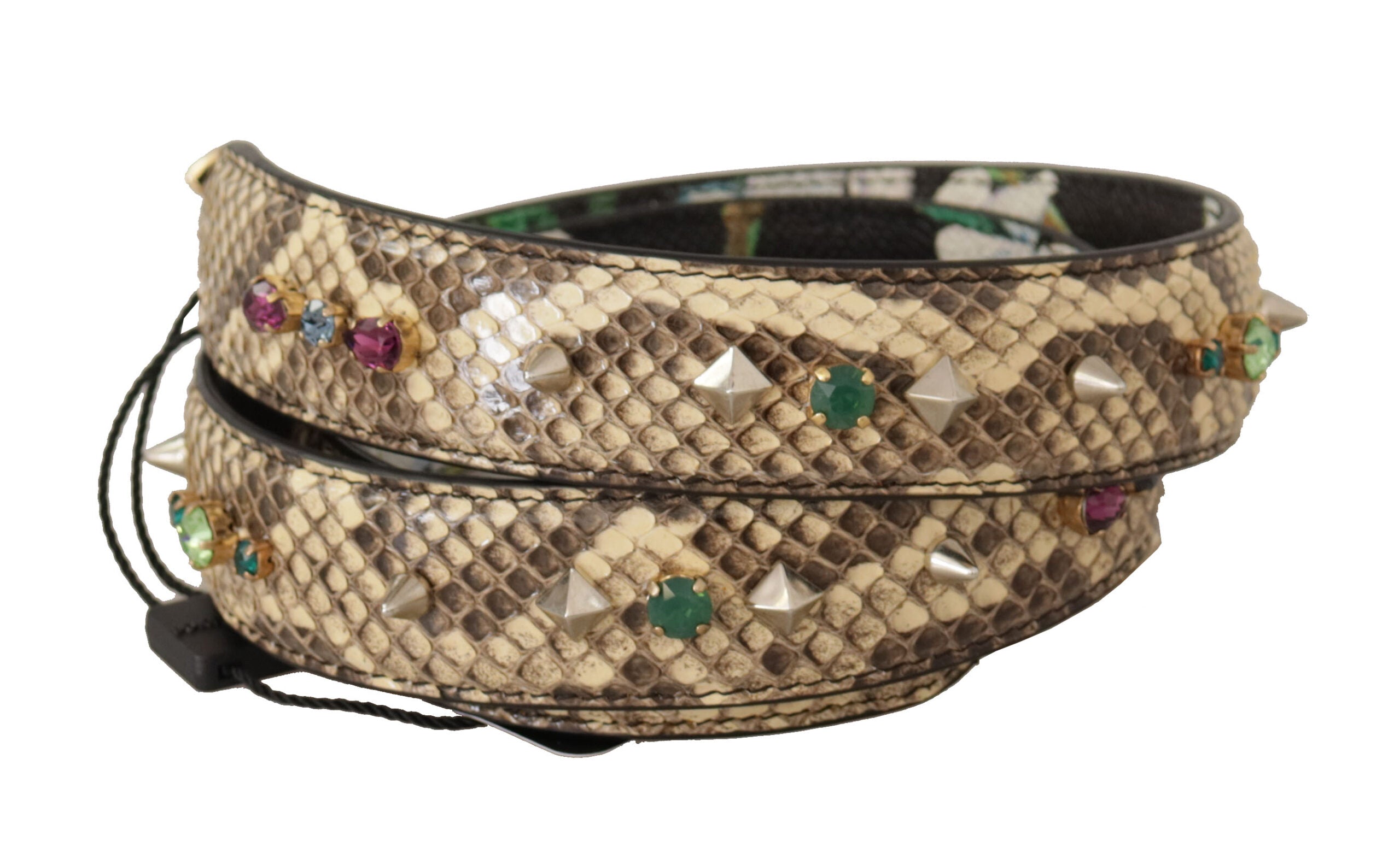 Dolce &amp; Gabbana Beige Exotic Leather Crystals Reversible Shoulder Strap