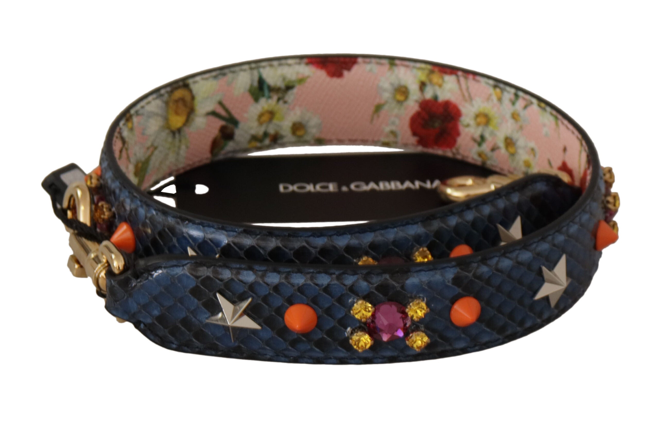 Dolce &amp; Gabbana Blue Exotic Leather Crystal Reversible Shoulder Strap