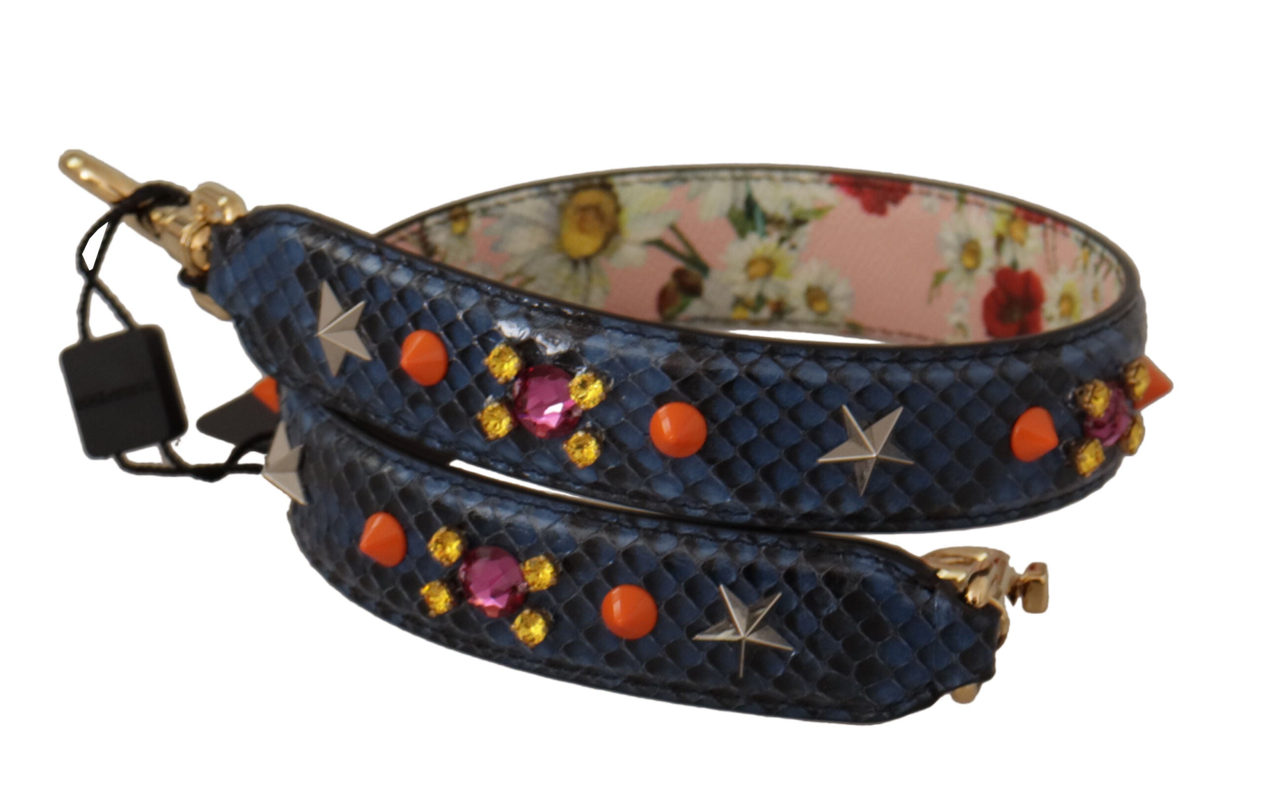 Dolce &amp; Gabbana Blue Exotic Leather Crystal Reversible Shoulder Strap