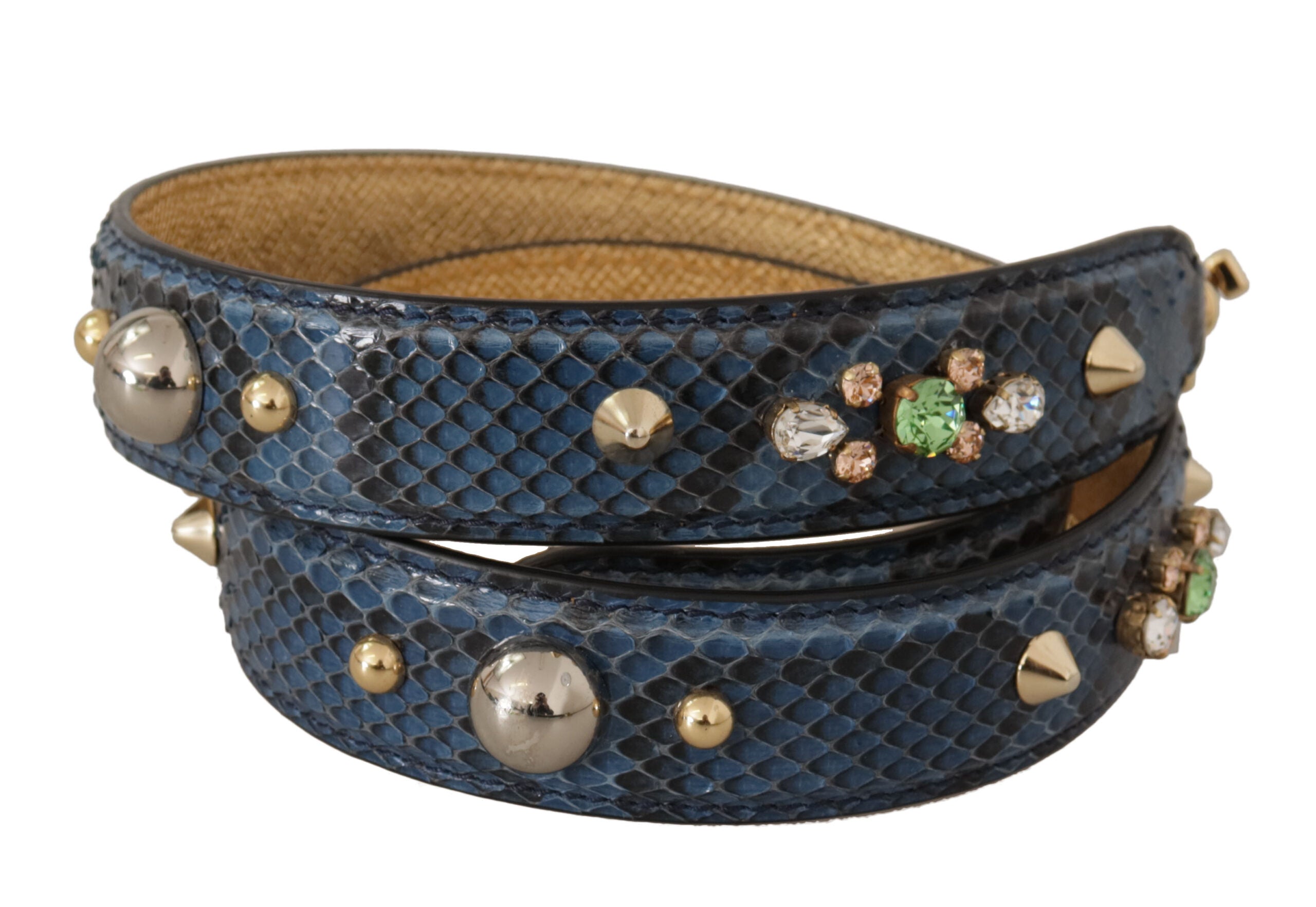Dolce &amp; Gabbana Blue exotic leather shoulder strap with crystals
