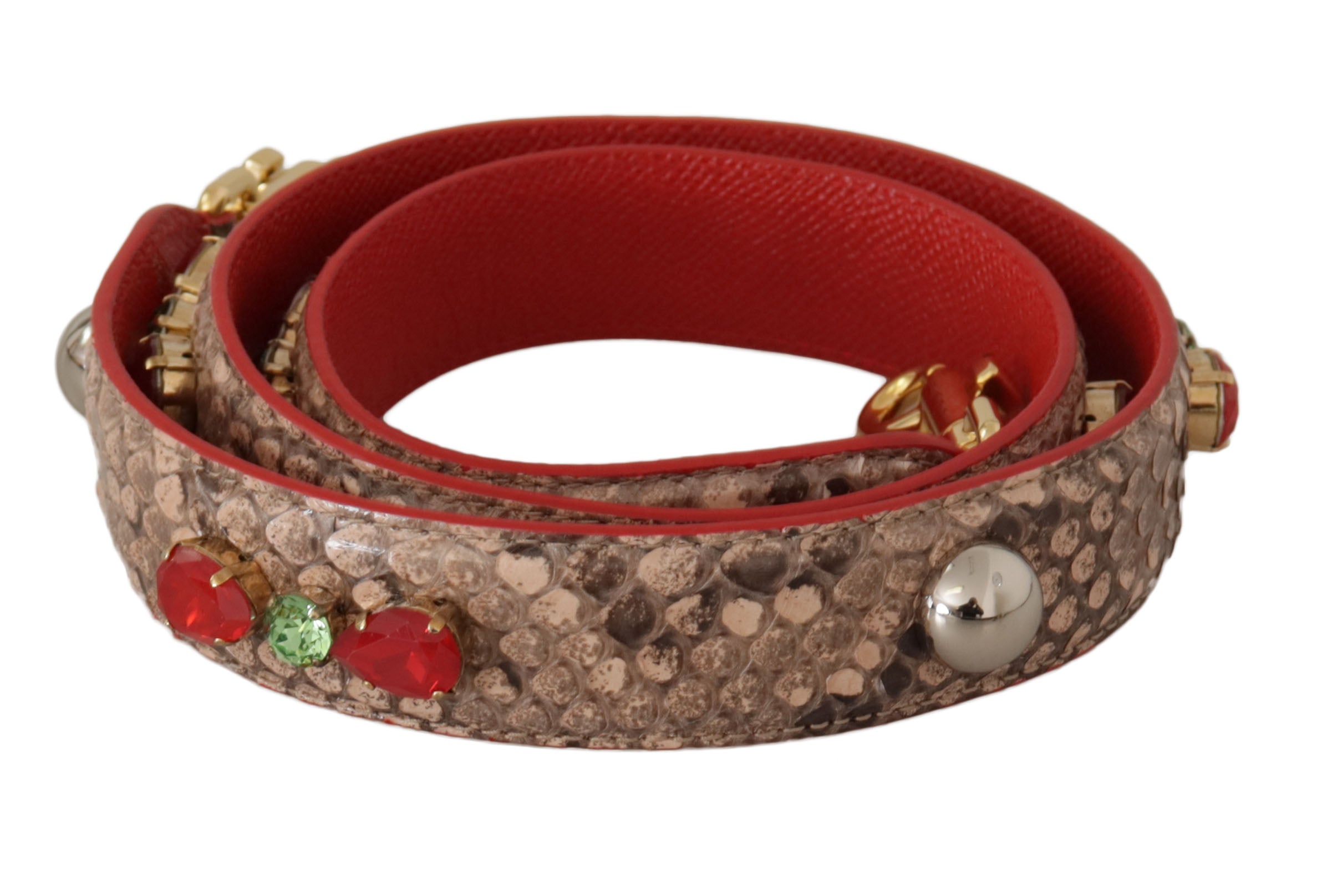 Dolce &amp; Gabbana brown python leather shoulder strap with crystals