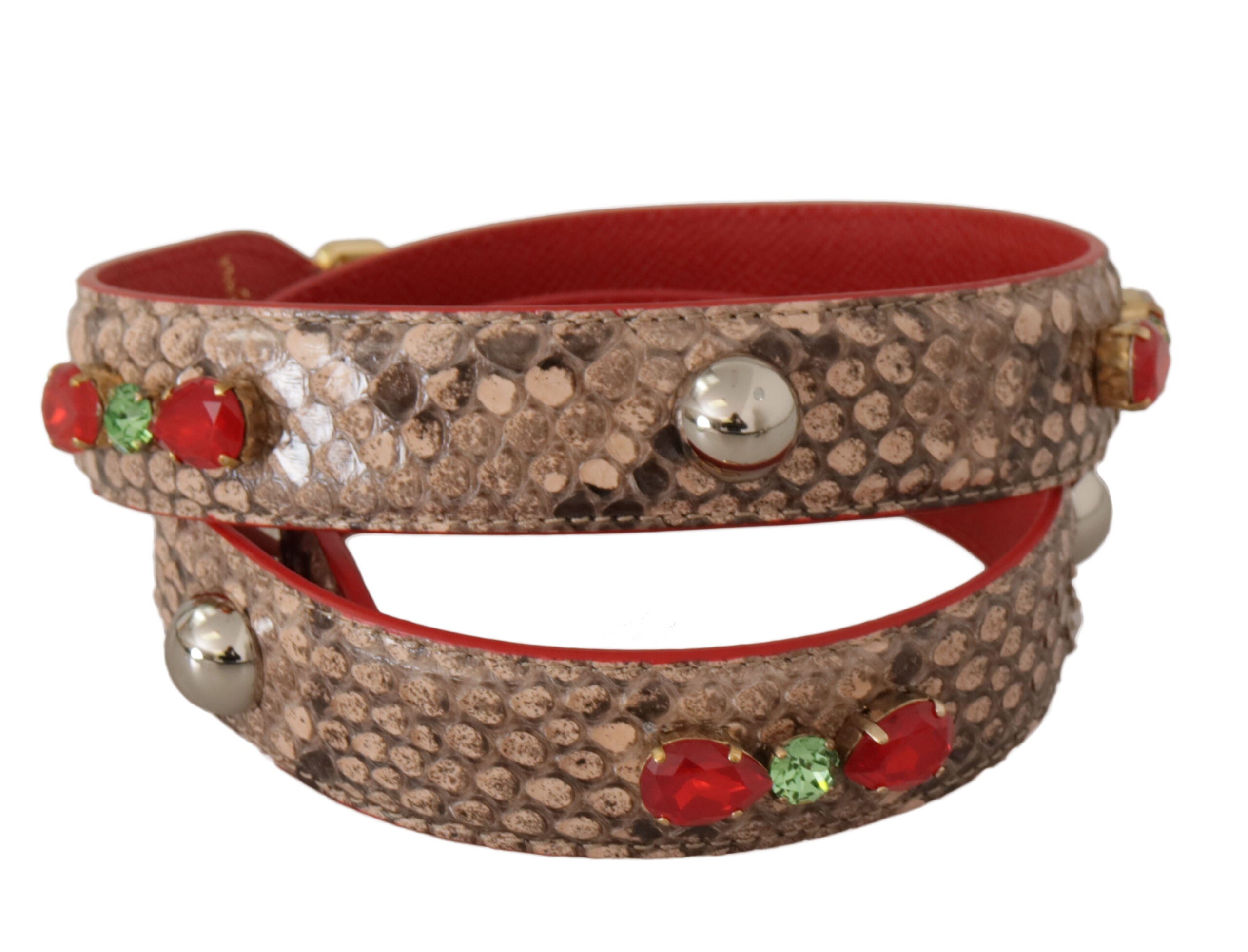 Dolce &amp; Gabbana brown python leather shoulder strap with crystals