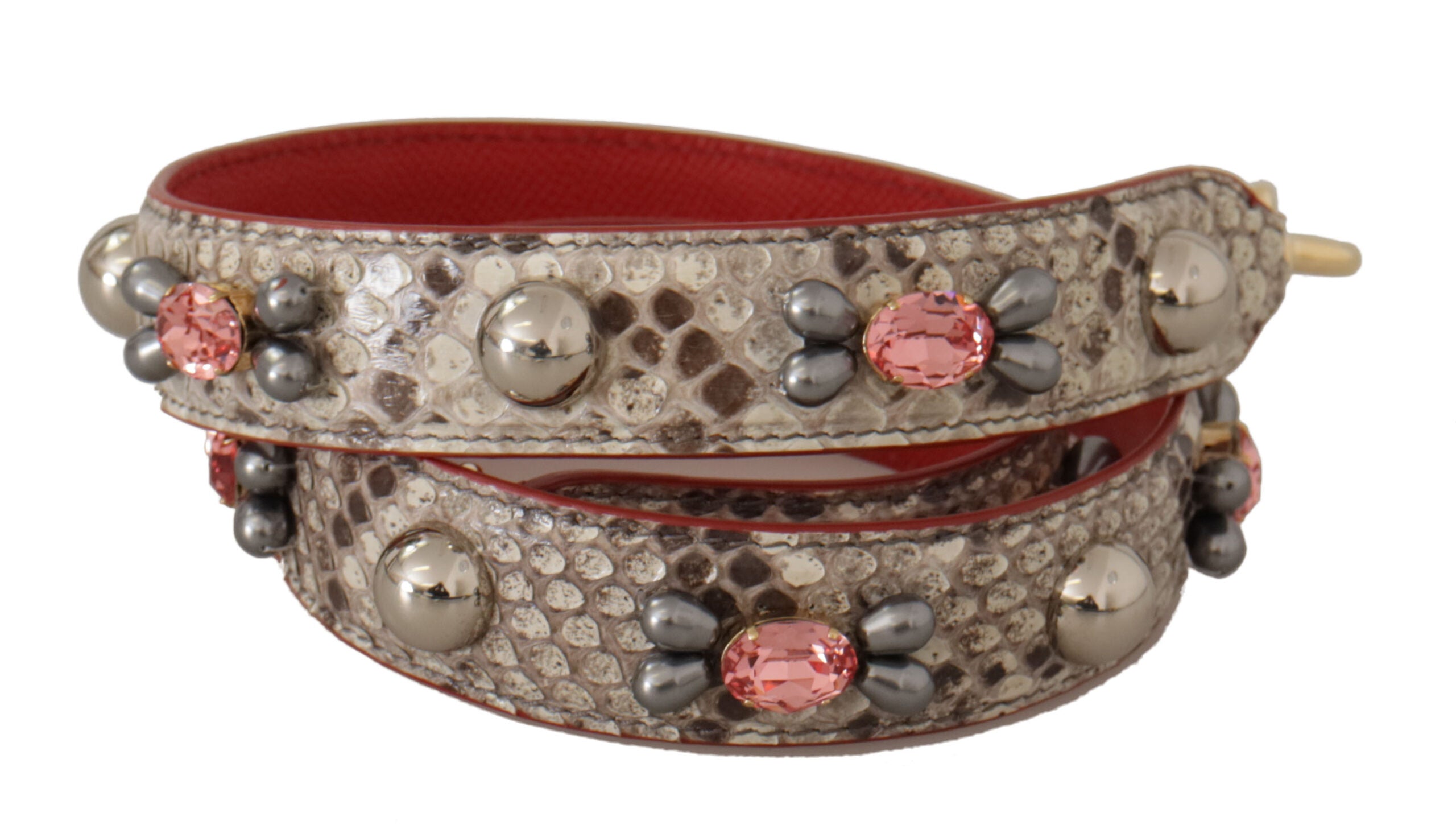 Dolce &amp; Gabbana beige exotic leather shoulder strap with studs