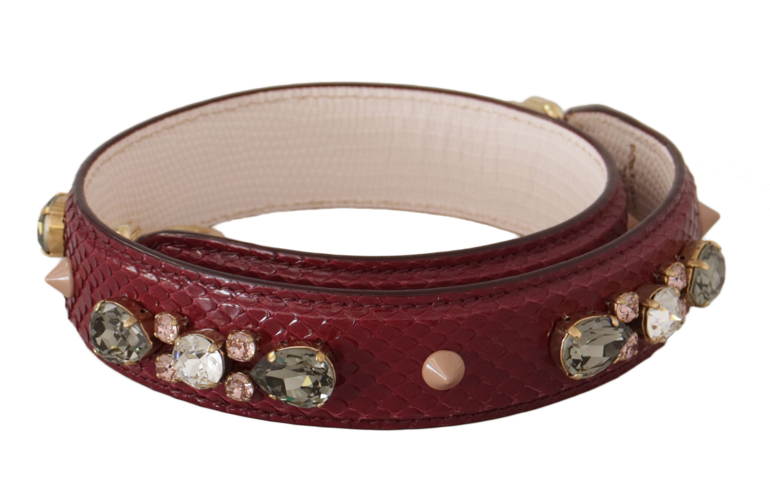 Dolce &amp; Gabbana Bordeaux Leather Crystals Bag Shoulder Strap