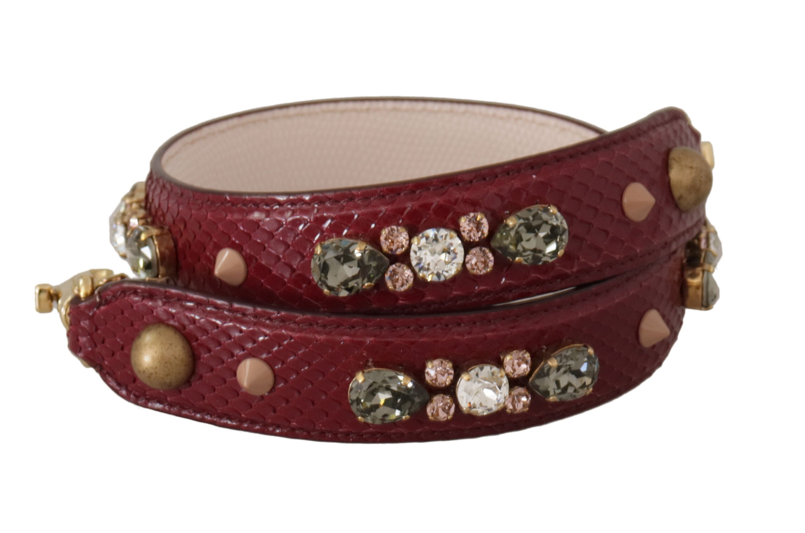 Dolce &amp; Gabbana Bordeaux Leather Crystals Bag Shoulder Strap