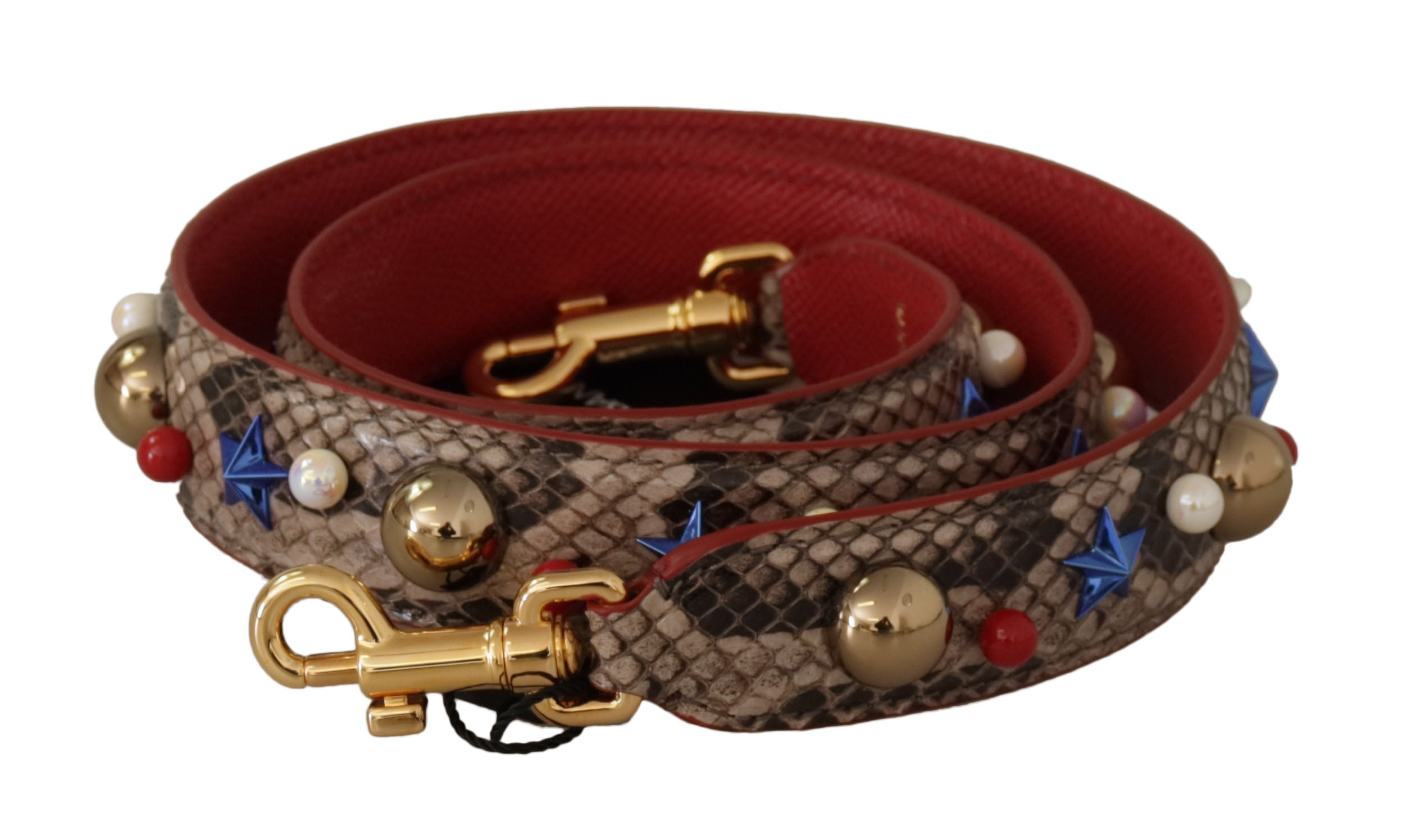 Dolce &amp; Gabbana brown python leather shoulder strap with studs