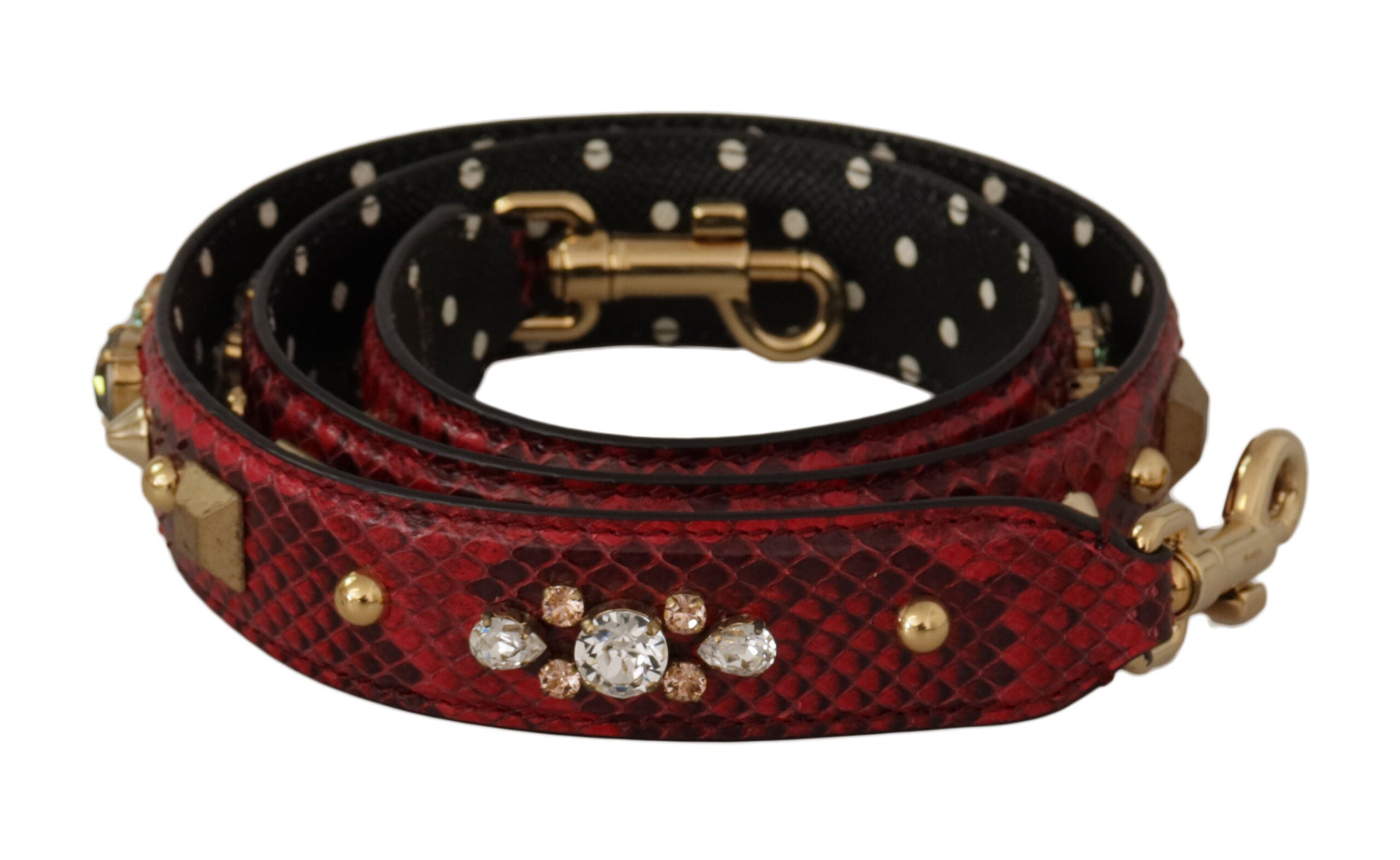 Dolce &amp; Gabbana Red Python Leather with Crystals Reversible shoulder strap