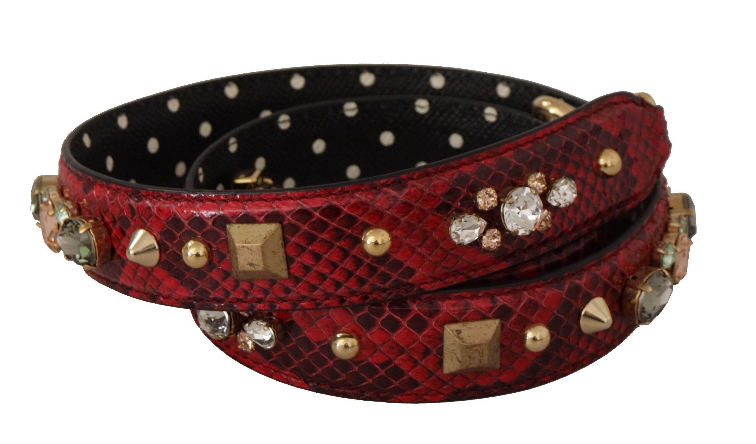 Dolce &amp; Gabbana Red Python Leather with Crystals Reversible shoulder strap
