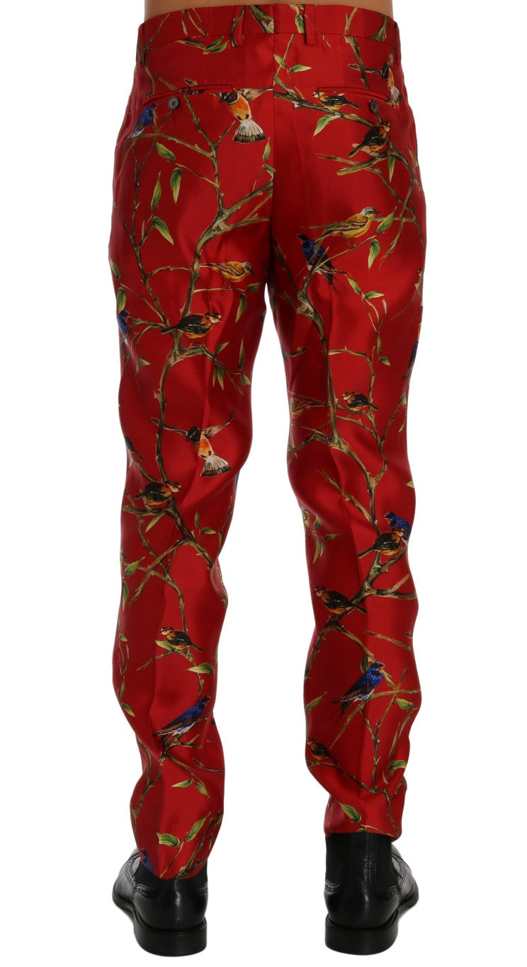 Dolce &amp; Gabbana Red silk dress with bird print trousers