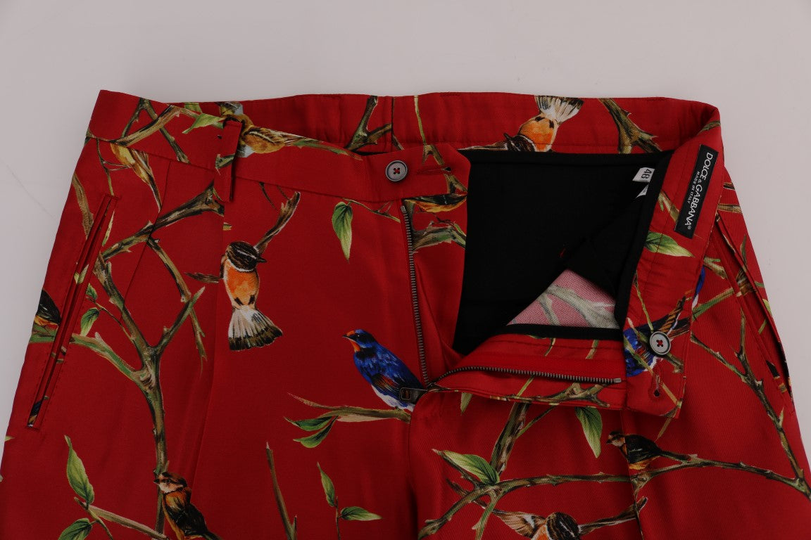 Dolce &amp; Gabbana Red silk dress with bird print trousers