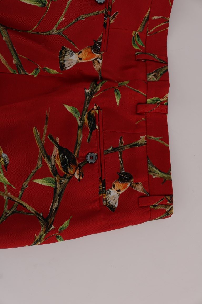 Dolce &amp; Gabbana Red silk dress with bird print trousers