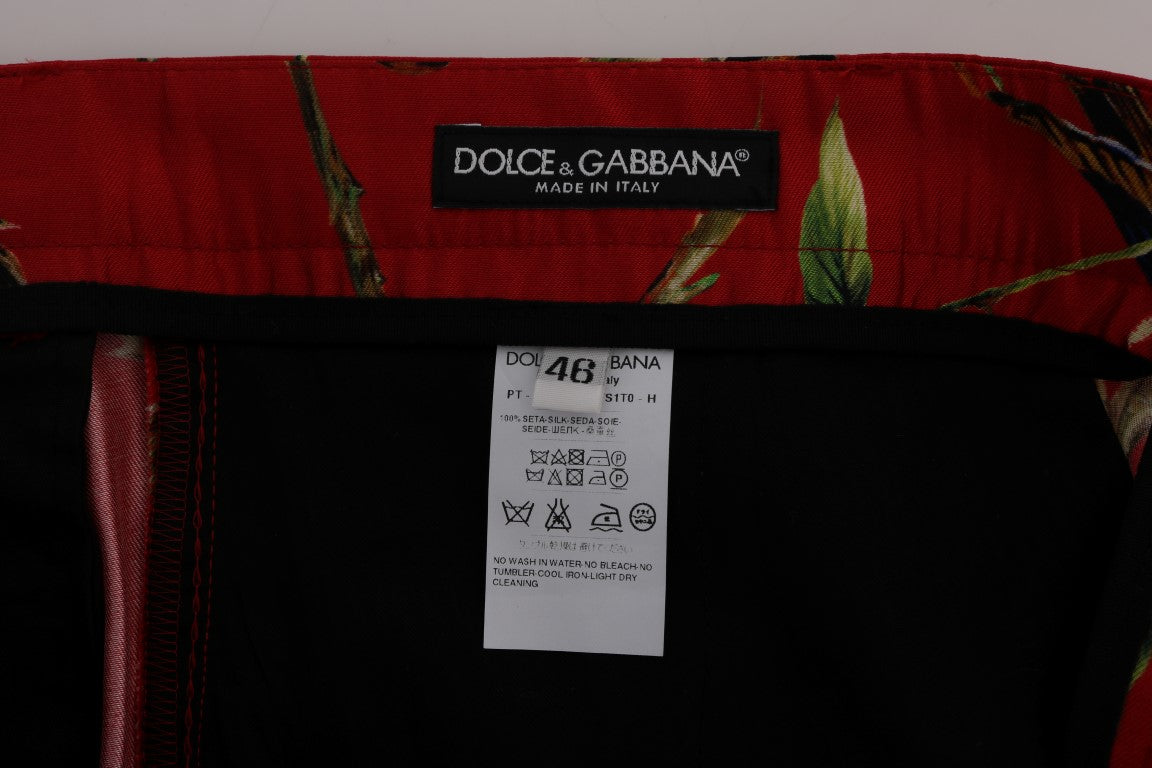 Dolce &amp; Gabbana Red silk dress with bird print trousers