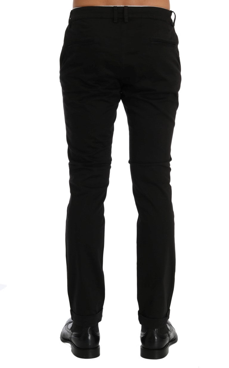 Costume National Black Slim Fit Cotton Stretch Trousers