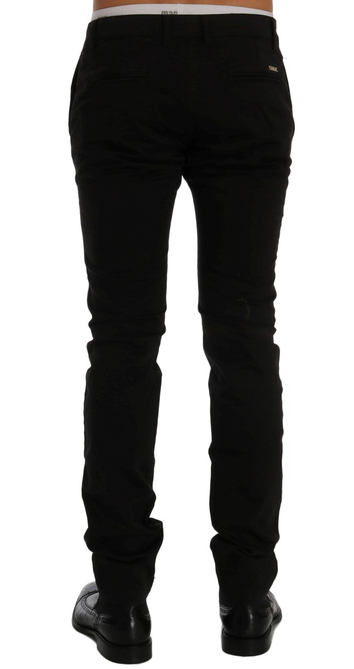 GF Ferre Black Cotton Stretch Chino Pants