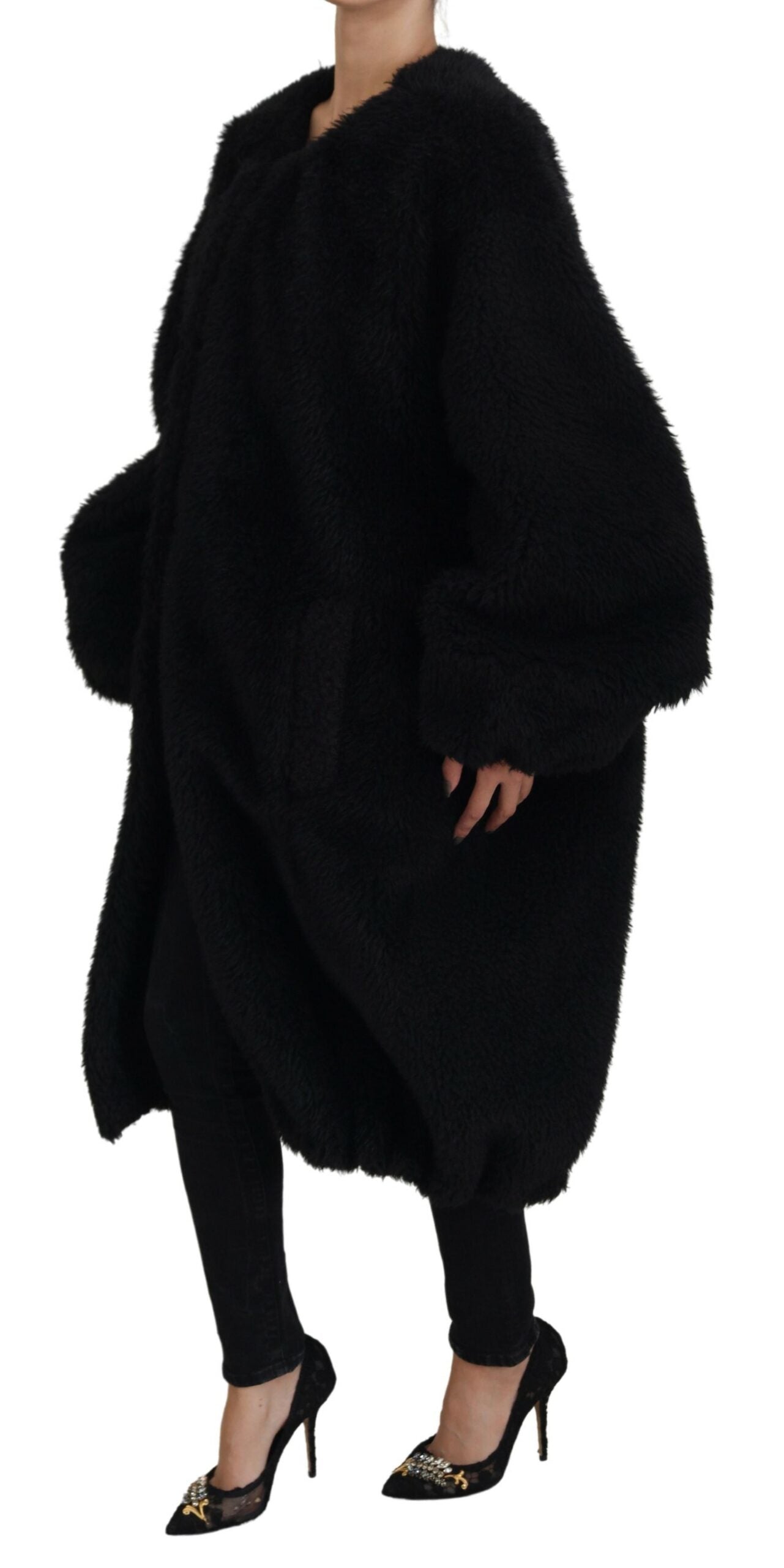 Dolce &amp; Gabbana black cashmere-blend faux fur coat