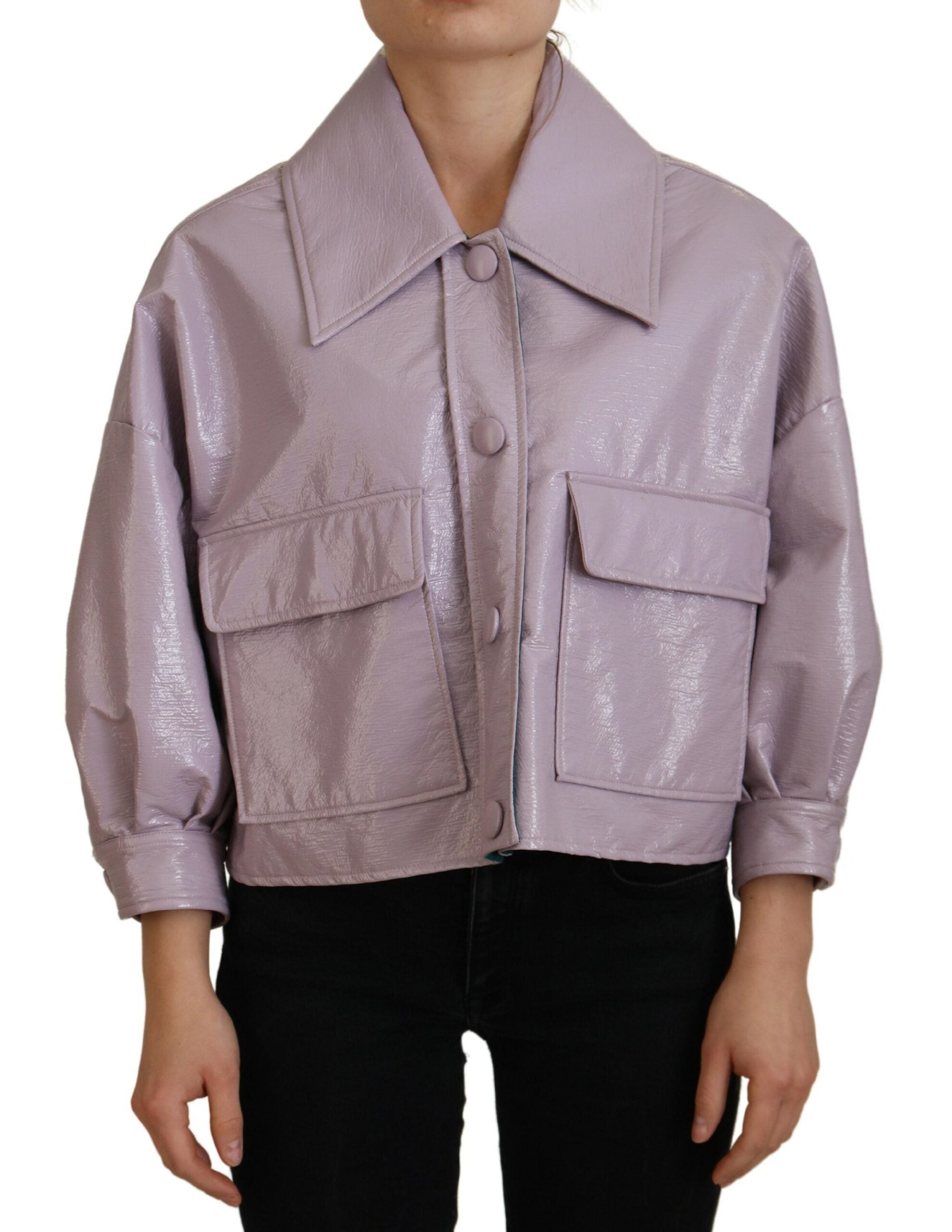 Dolce &amp; Gabbana Purple Cotton Button Down Cropped Jacket