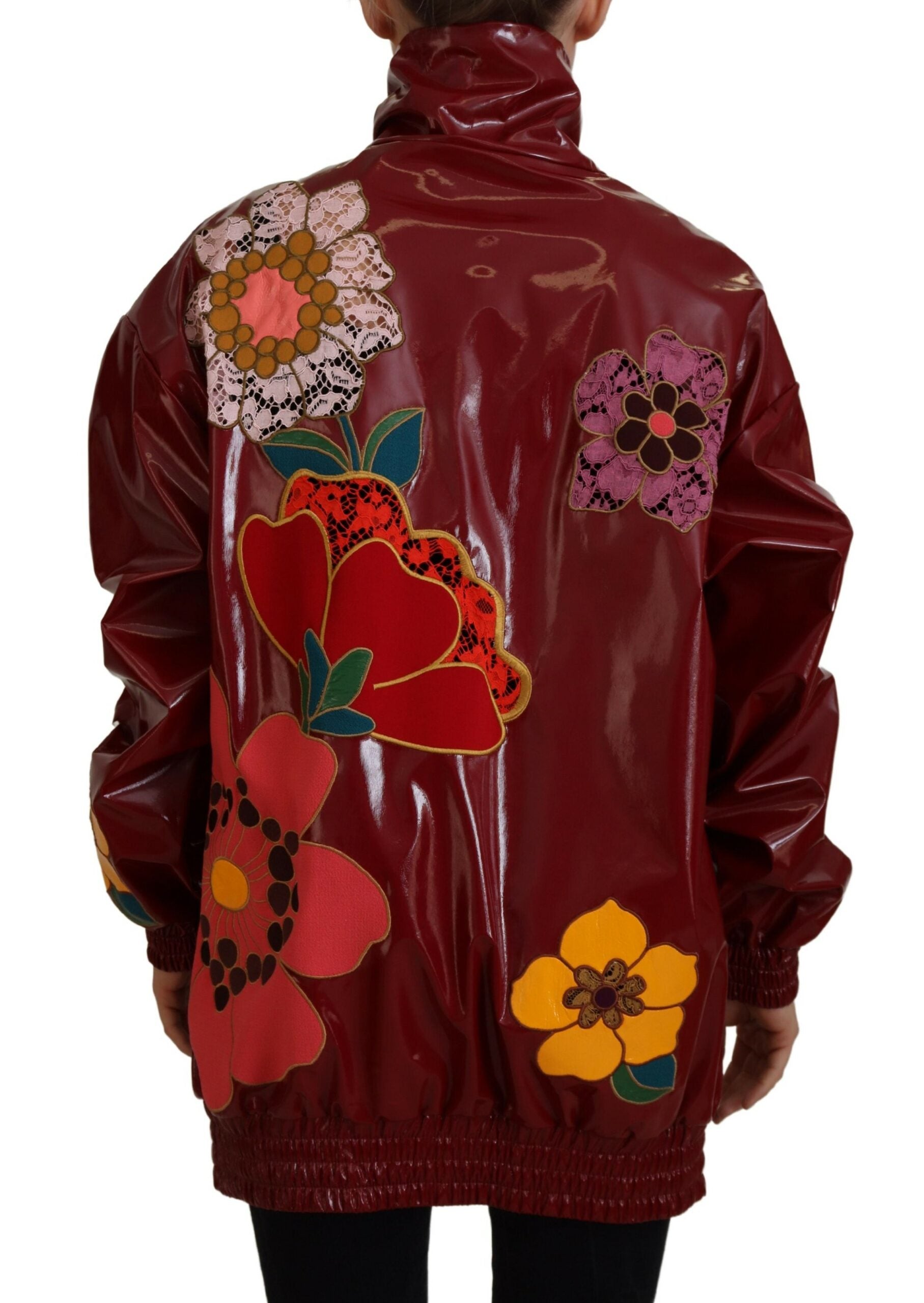 Dolce &amp; Gabbana Maroon Floral Full Zip Polyester Women's Jacket