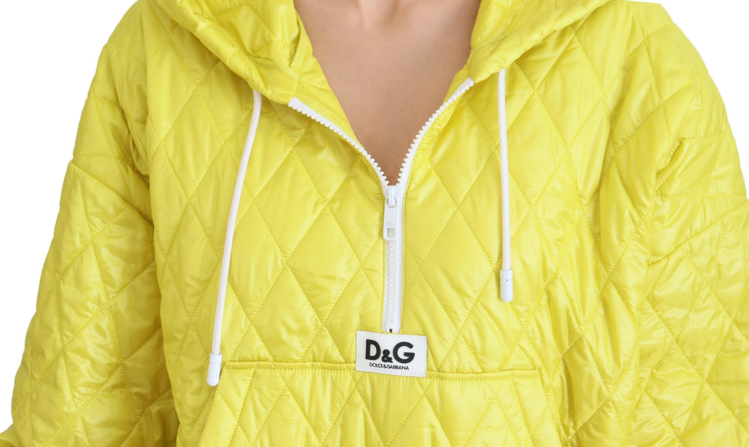 Dolce & Gabbana Gelbe Nylon Steppjacke mit Kapuze und Pullover