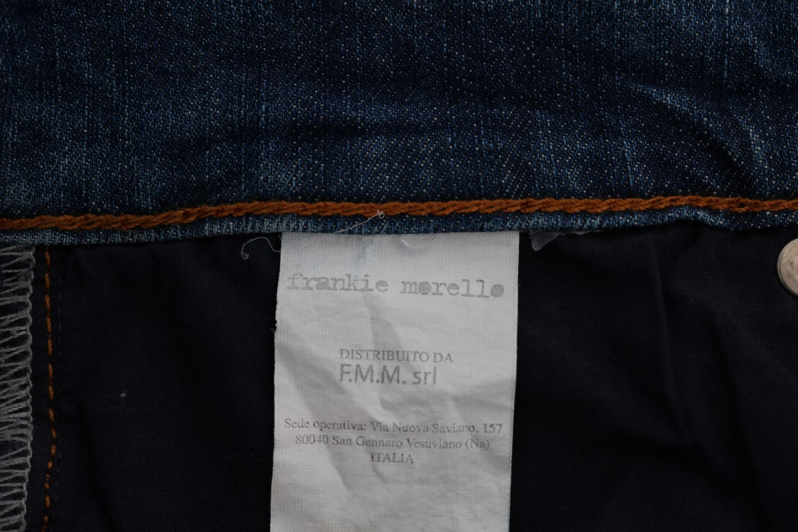 Frankie Morello Blaue Waschung Zerrissene Dunfermile Slim Fit Jeans