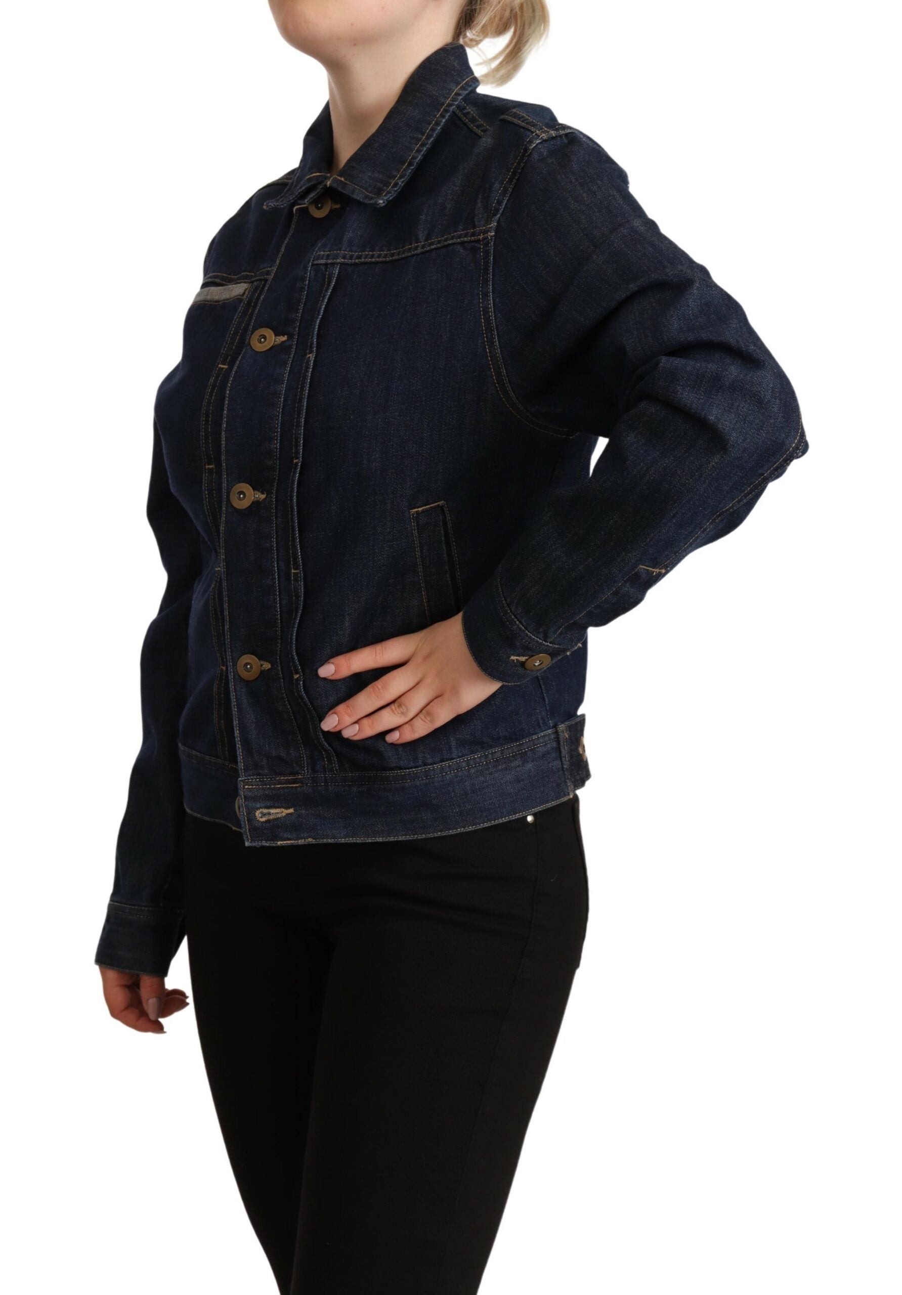 Master Coat Dark blue denim jacket with long sleeves and button placket