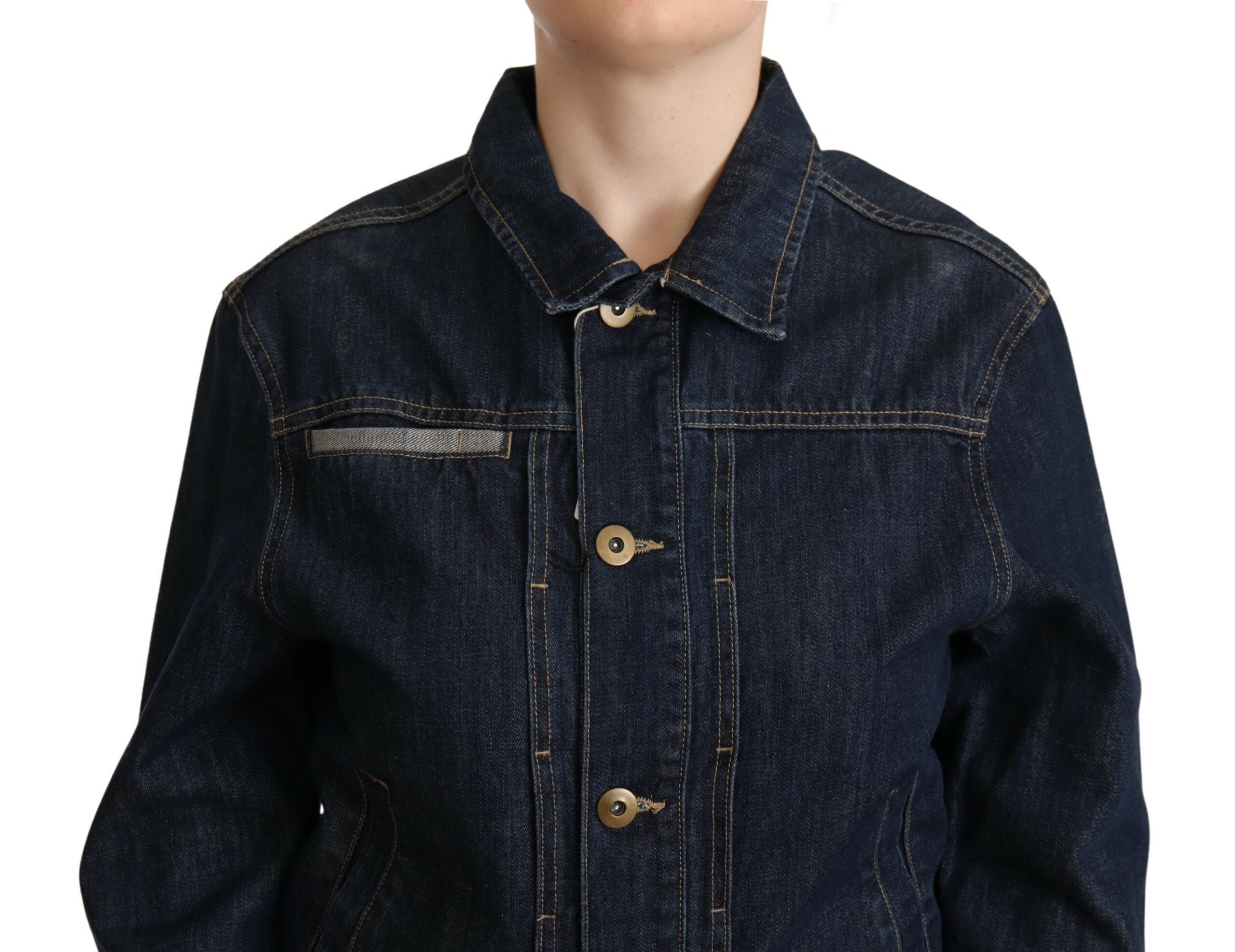 Master Coat Dark blue denim jacket with long sleeves and button placket
