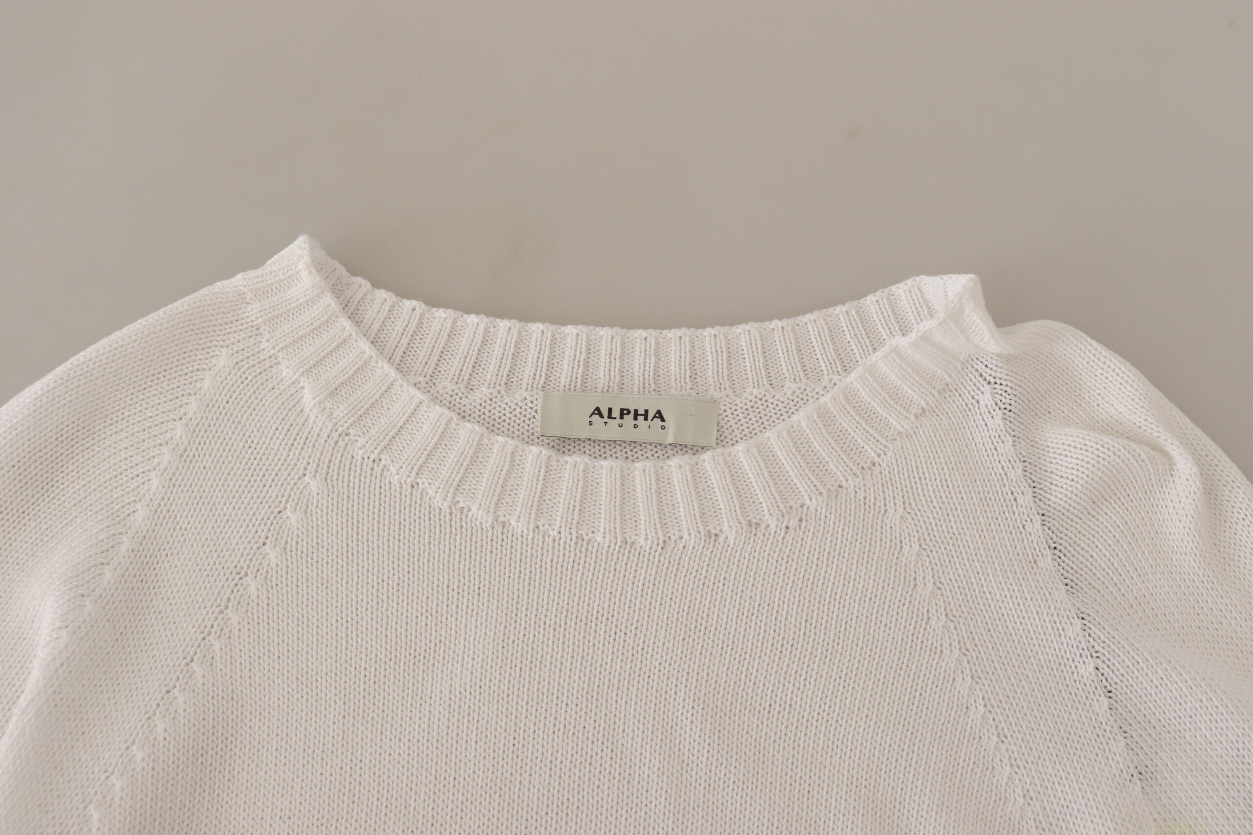 Alpha Studio Weißer Pullover mit langen Ärmeln und Rundhalsausschnitt