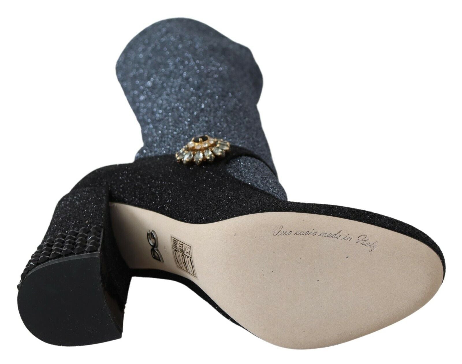 Dolce &amp; Gabbana Black Crystal Mary Janes Booties Shoes