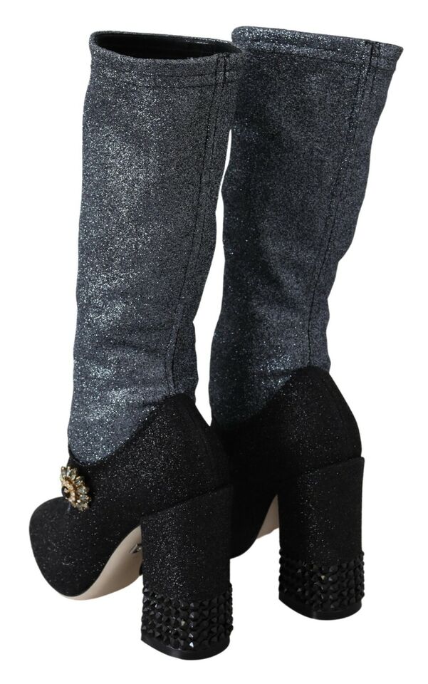 Dolce &amp; Gabbana Black Crystal Mary Janes Booties Shoes