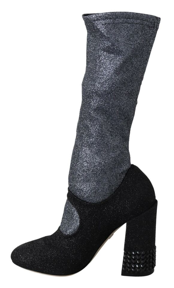 Dolce &amp; Gabbana Black Crystal Mary Janes Booties Shoes