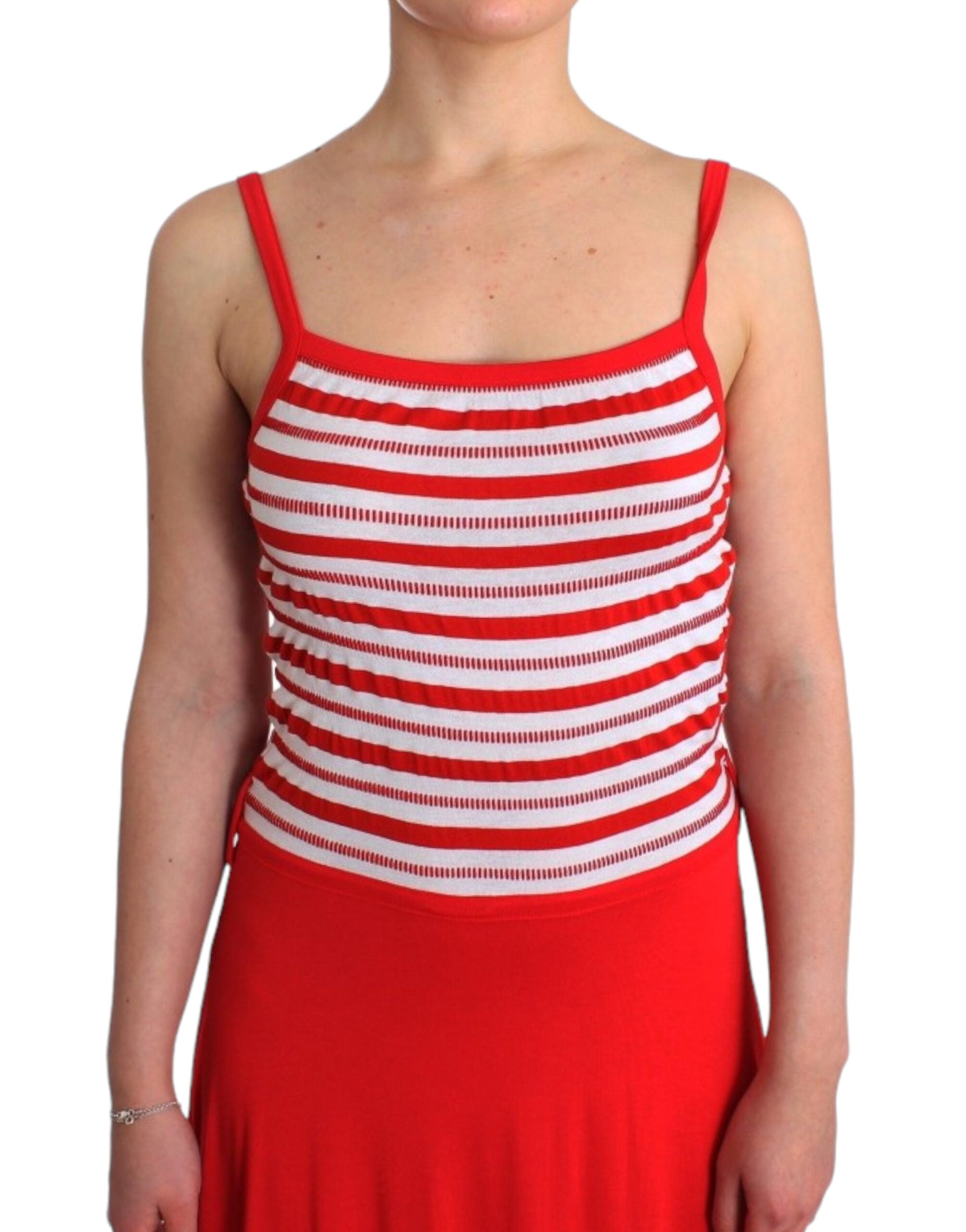 Roccobarocco red striped jersey A-line dress