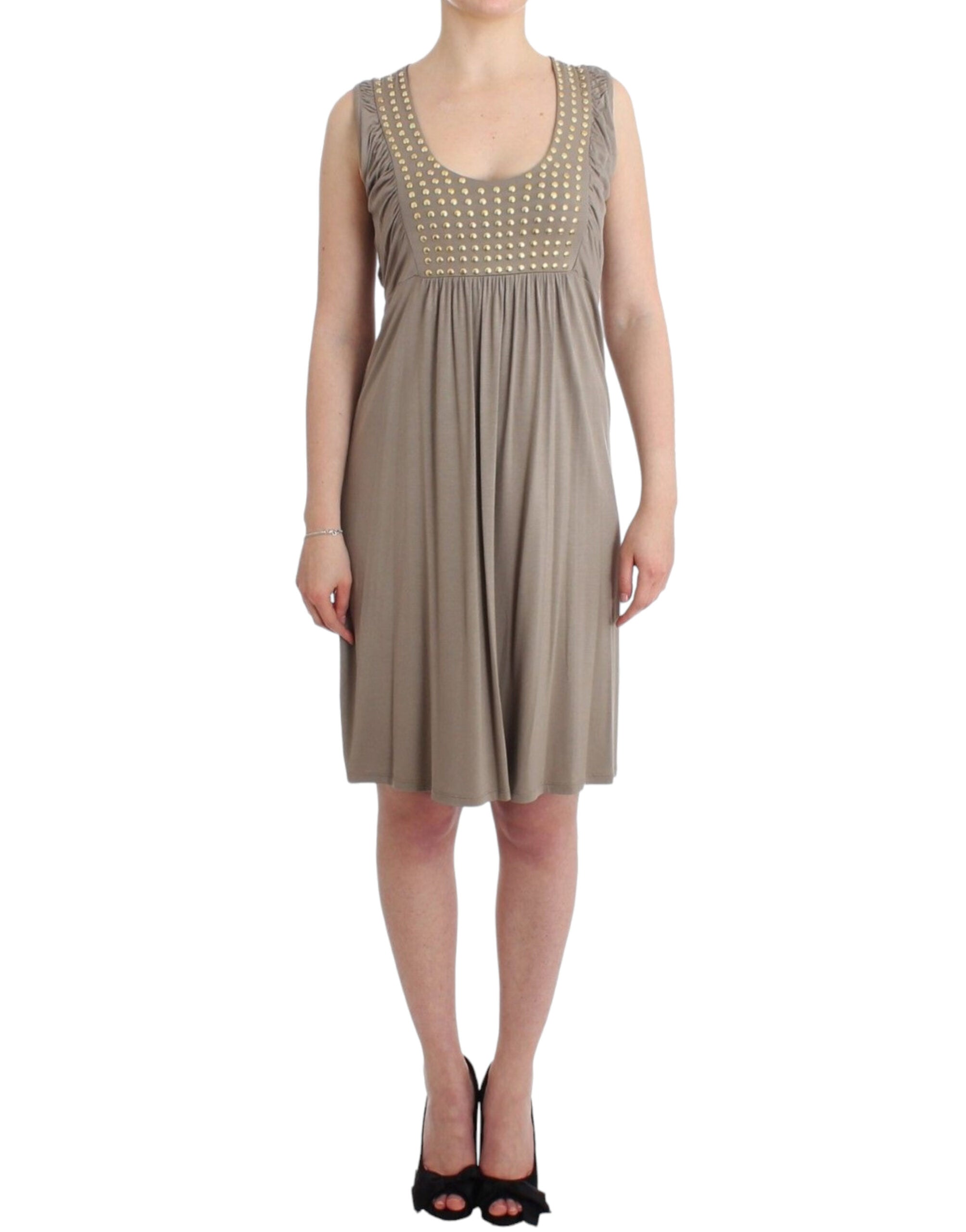 Roccobarocco Khaki sheath dress with studs