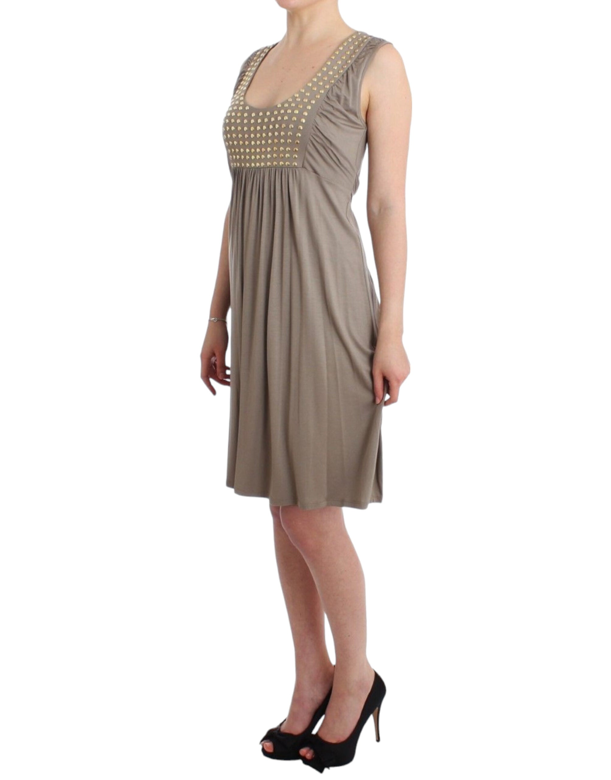 Roccobarocco Khaki sheath dress with studs