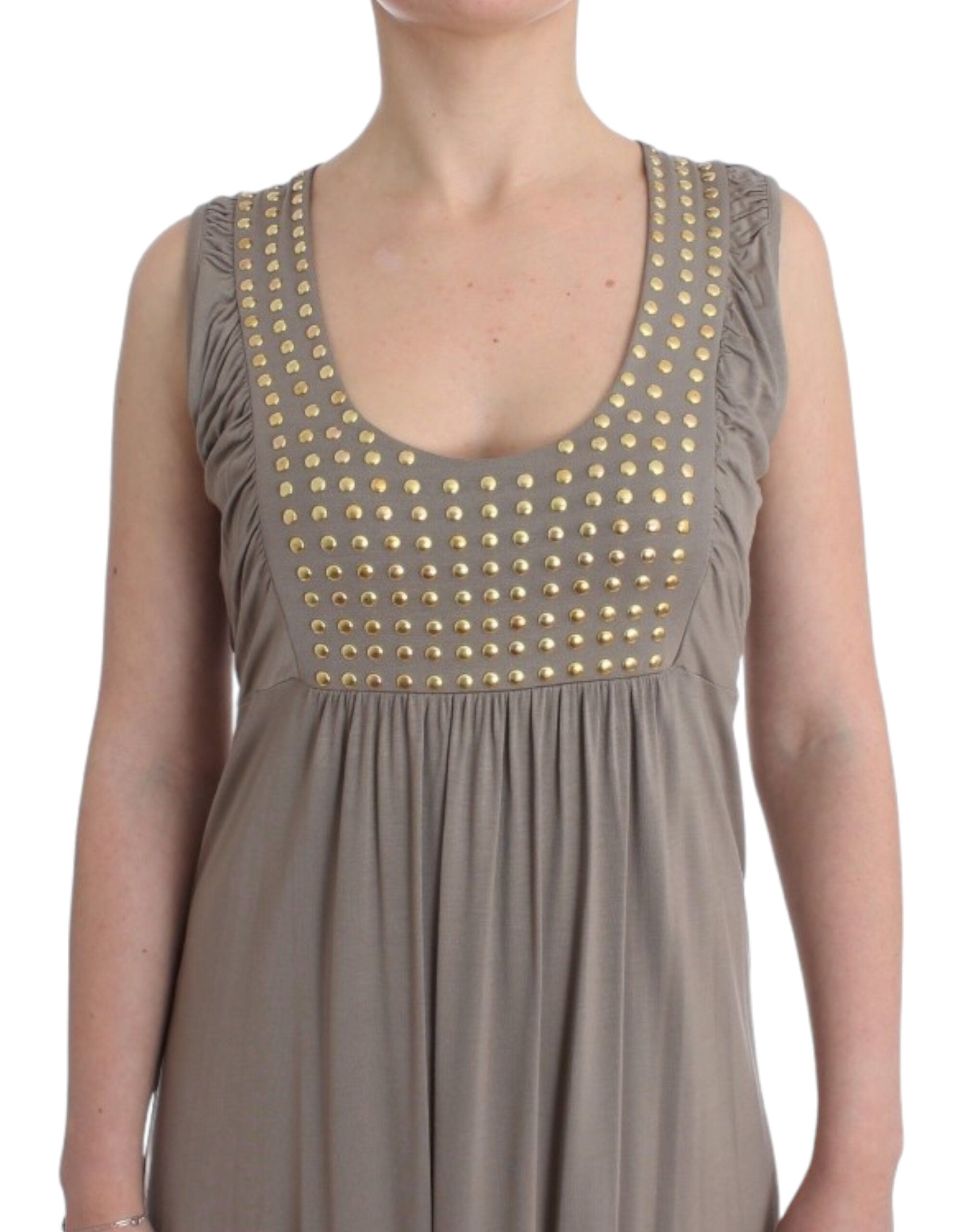 Roccobarocco Khaki sheath dress with studs