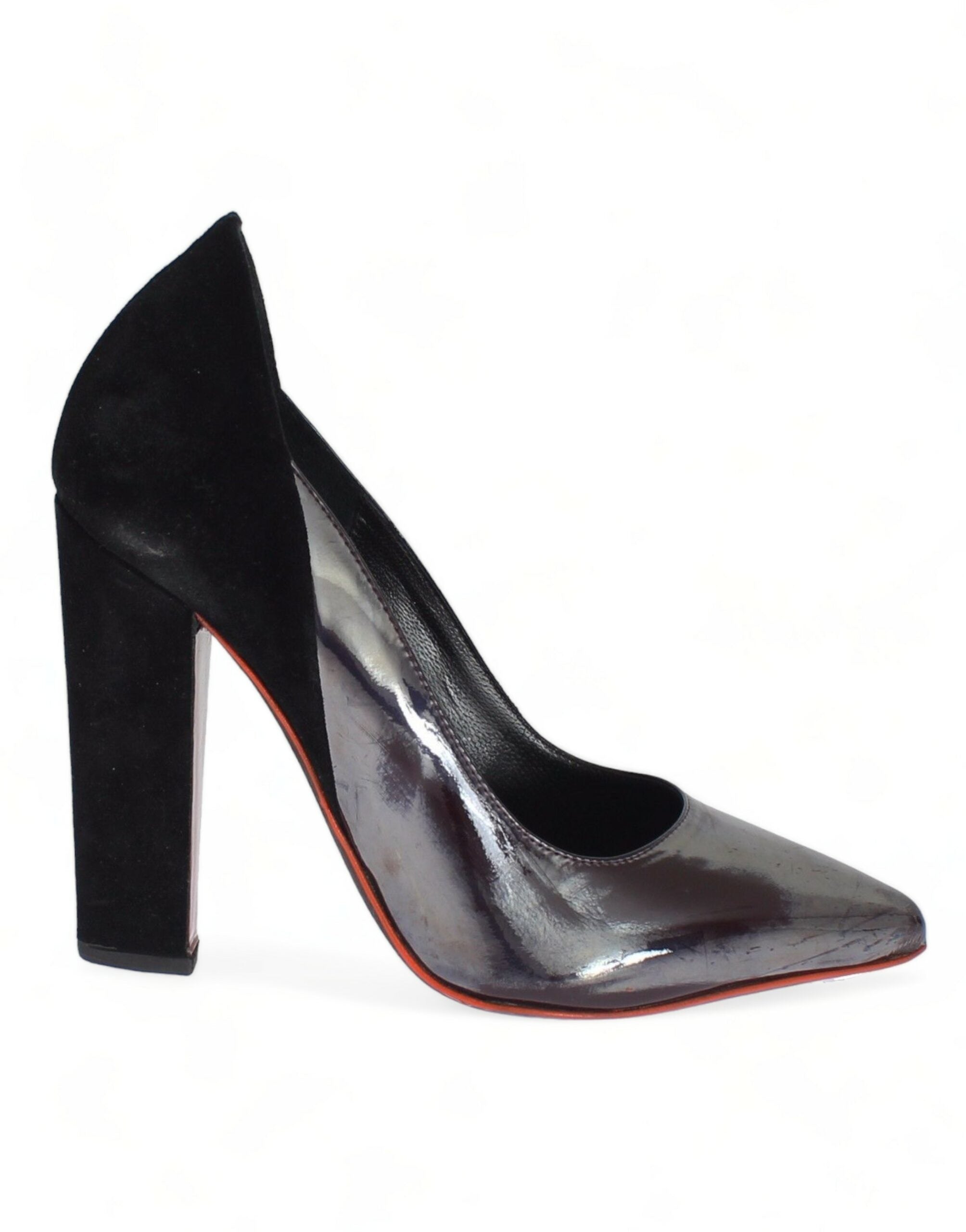 Cédric Charlier Grey Black Leather Suede Heels Pumps Shoes