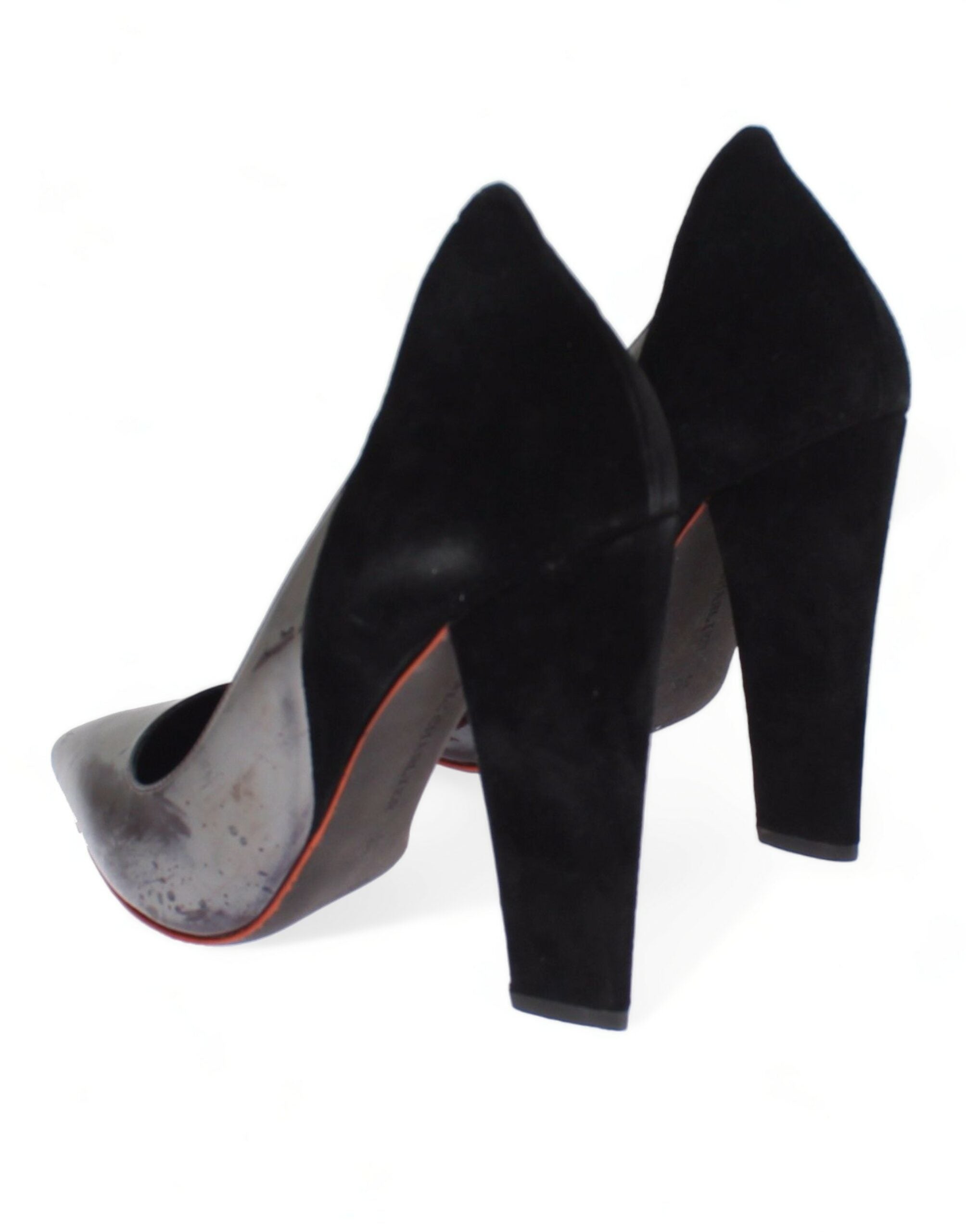 Cédric Charlier Grey Black Leather Suede Heels Pumps Shoes