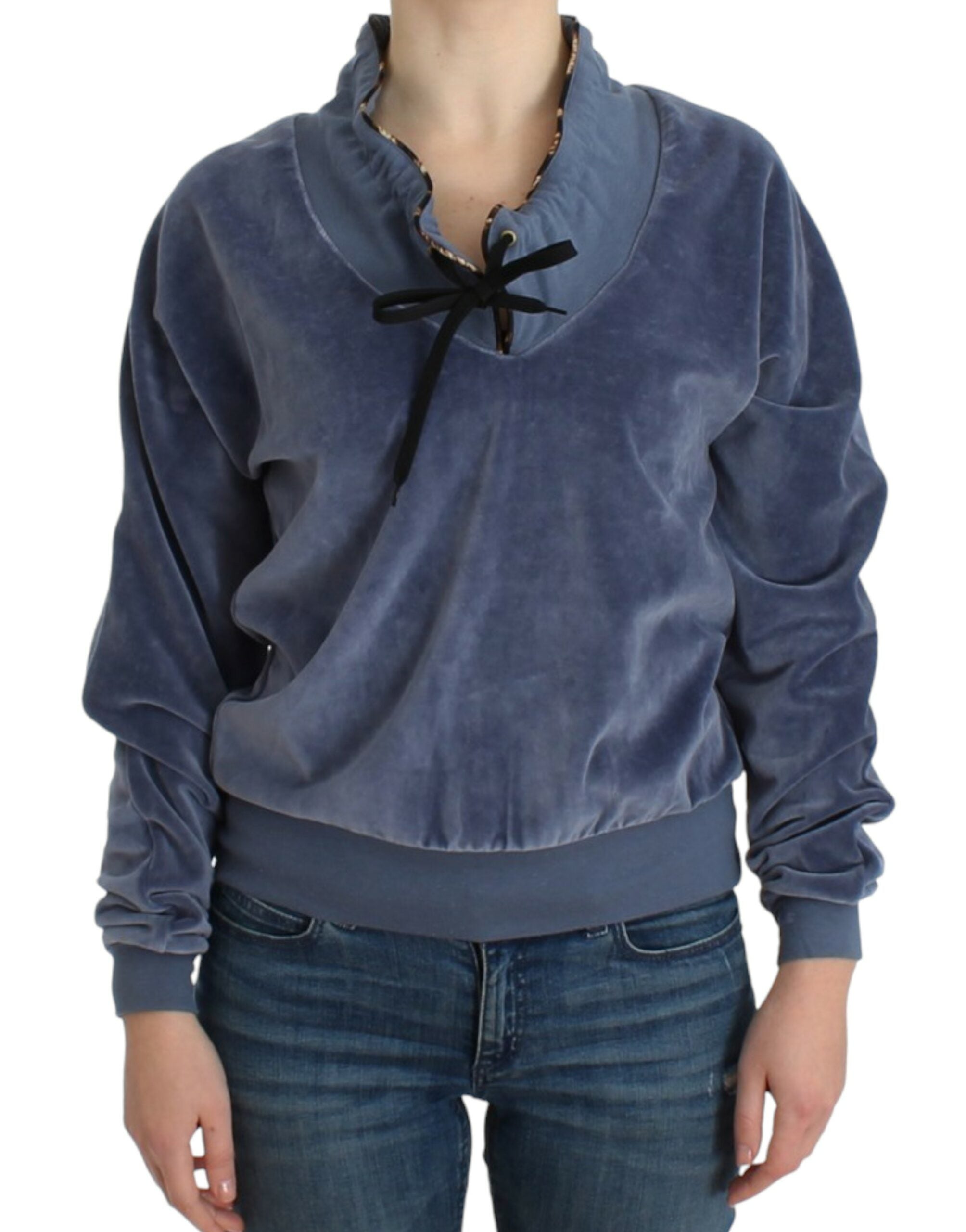Cavalli Blauer Baumwollpullover aus Samt