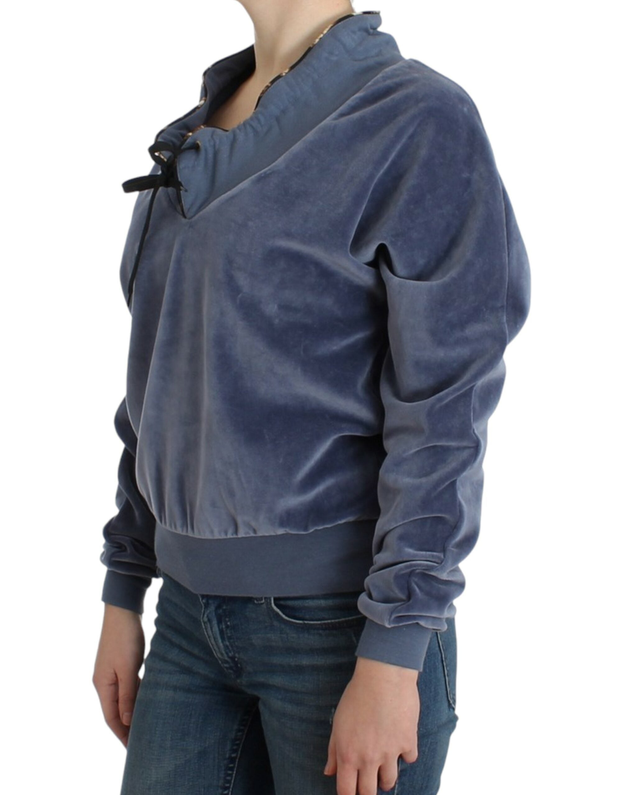 Cavalli Blauer Baumwollpullover aus Samt