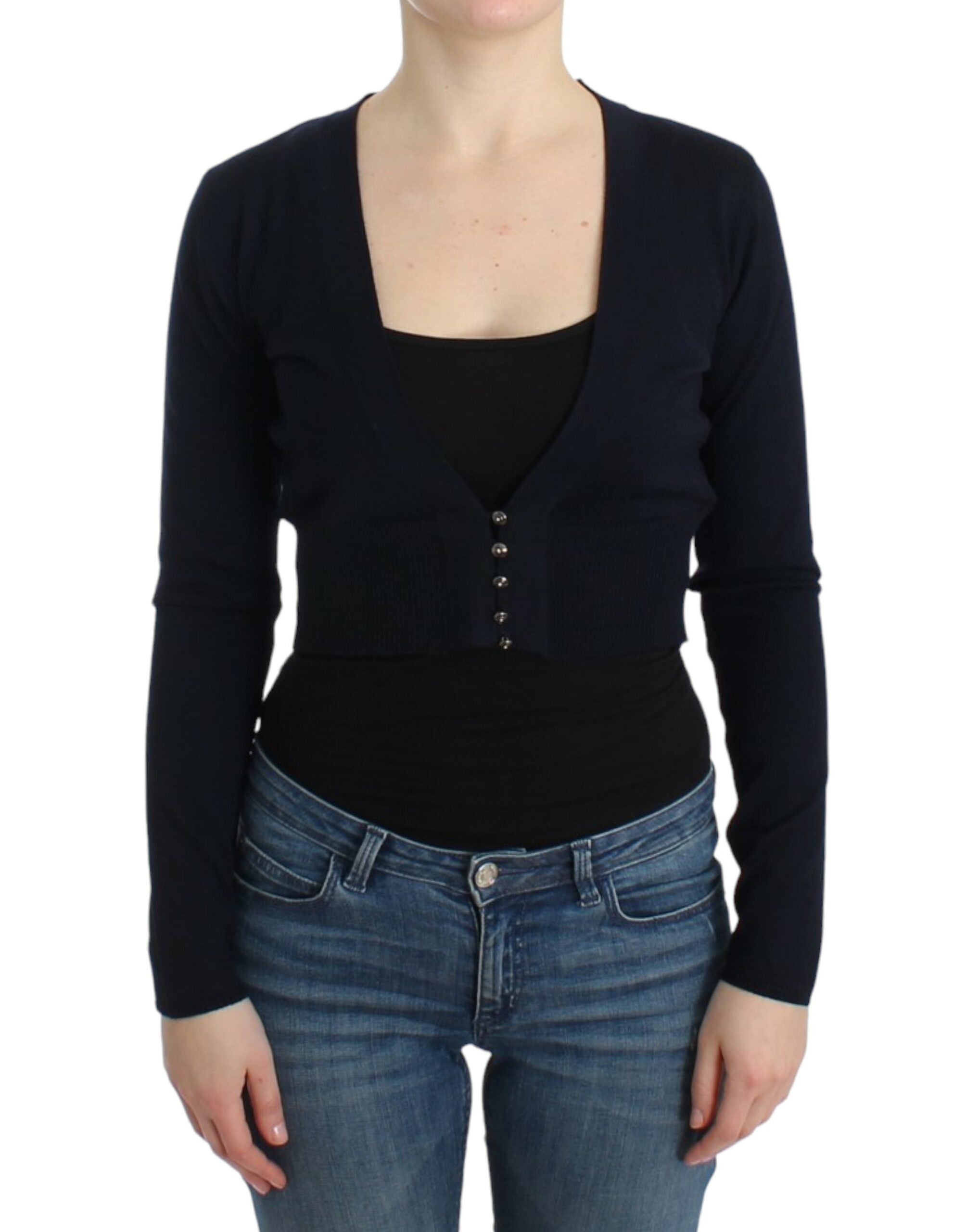 Cavalli black wool cardigan in short style