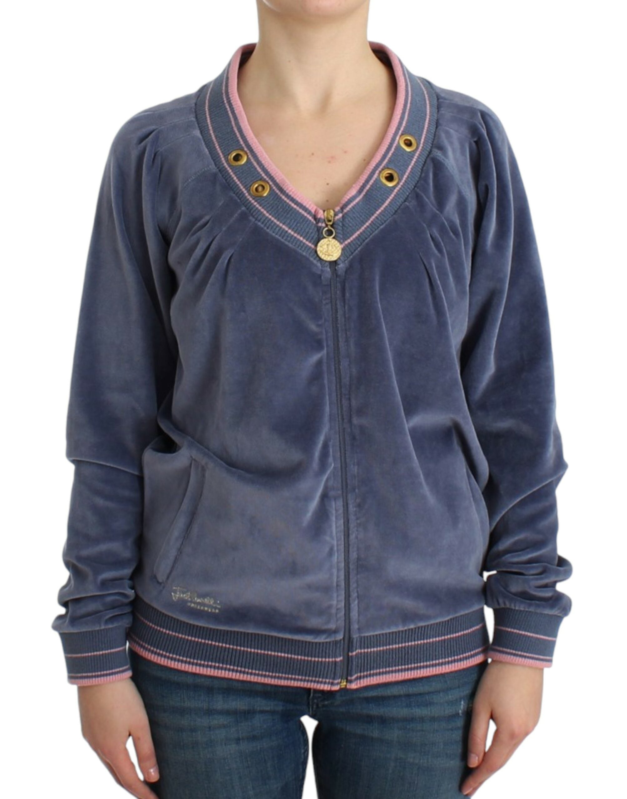Cavalli blue velvet zip-up sweater