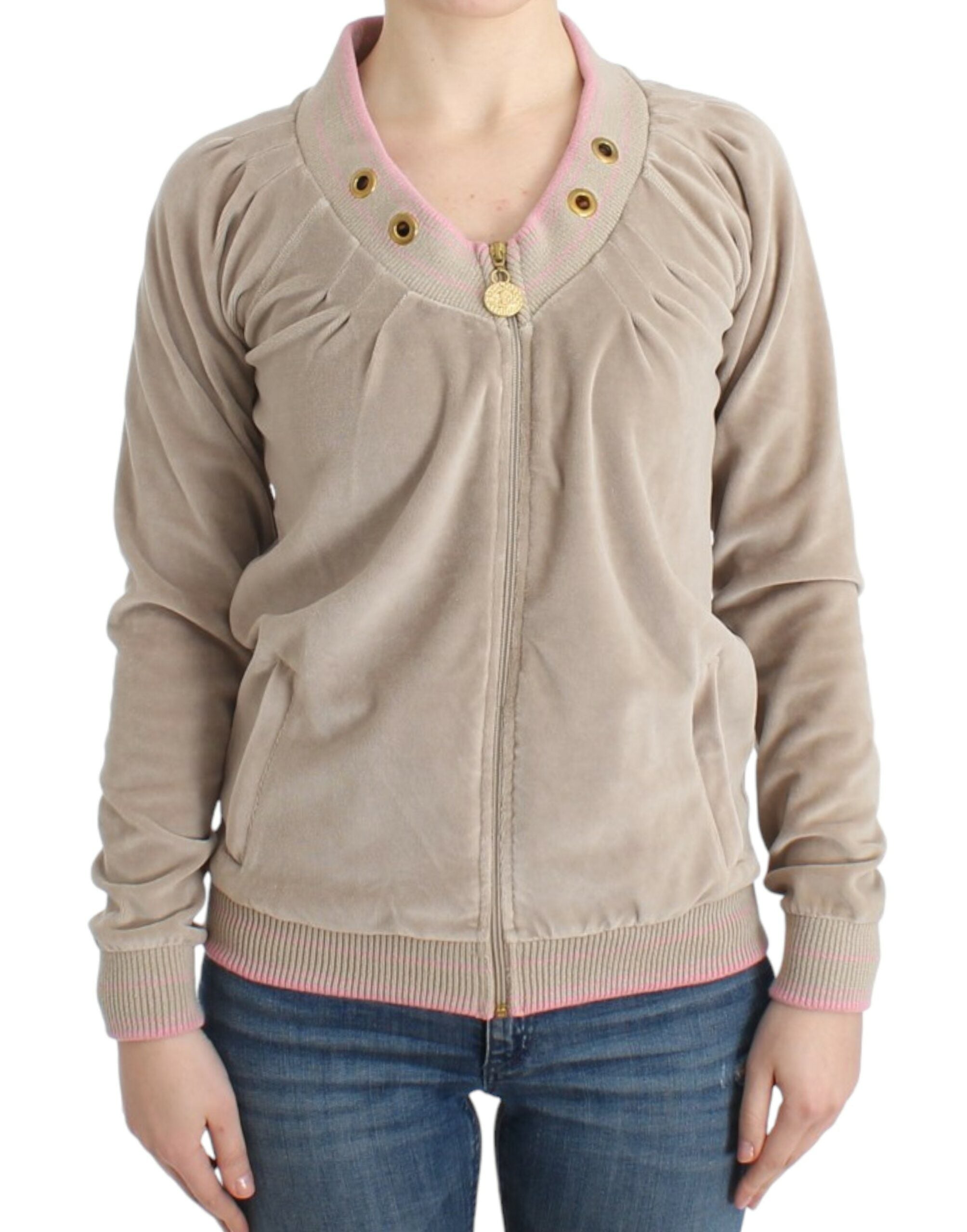 Cavalli beige velvet zip-up sweater