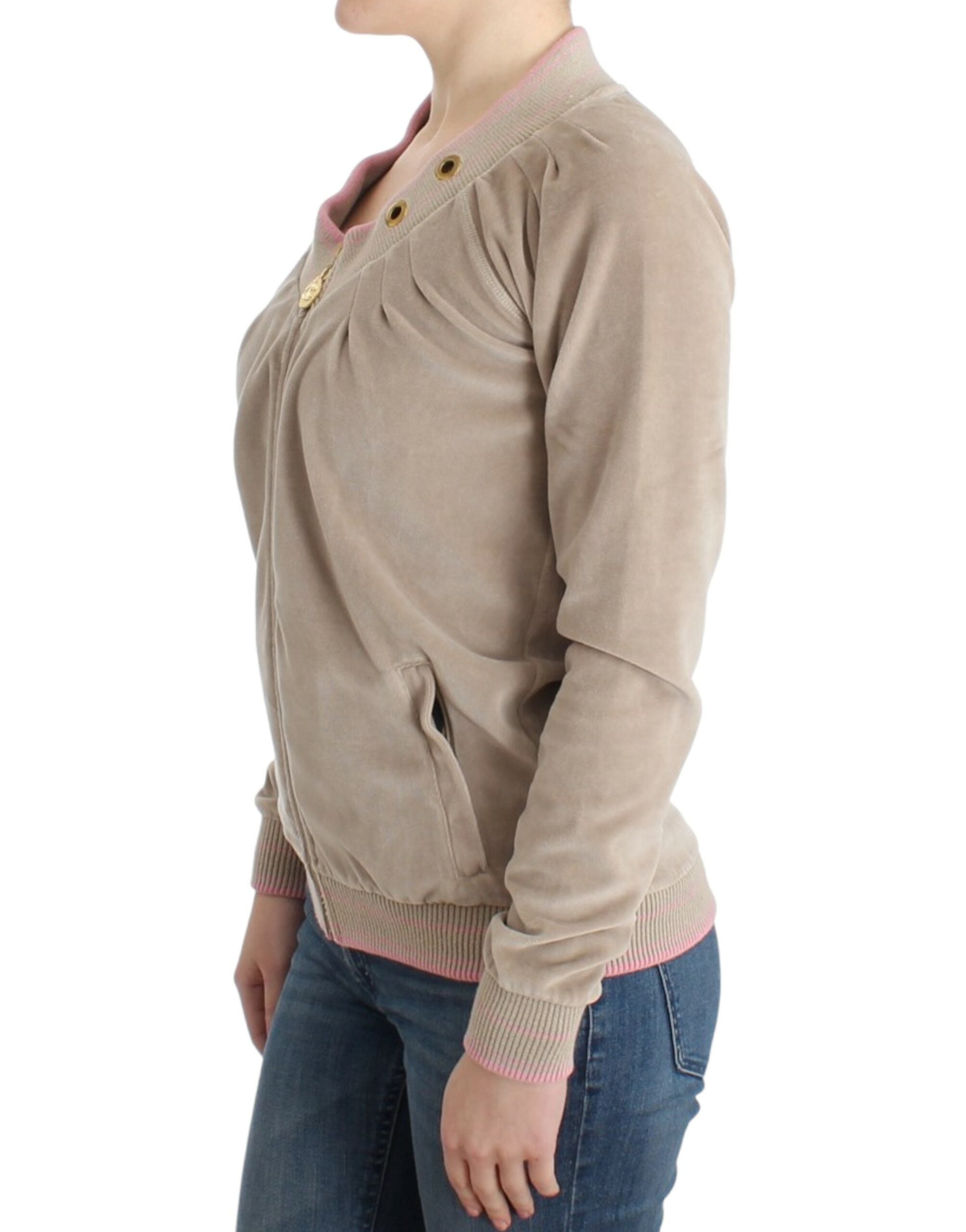 Cavalli beige velvet zip-up sweater