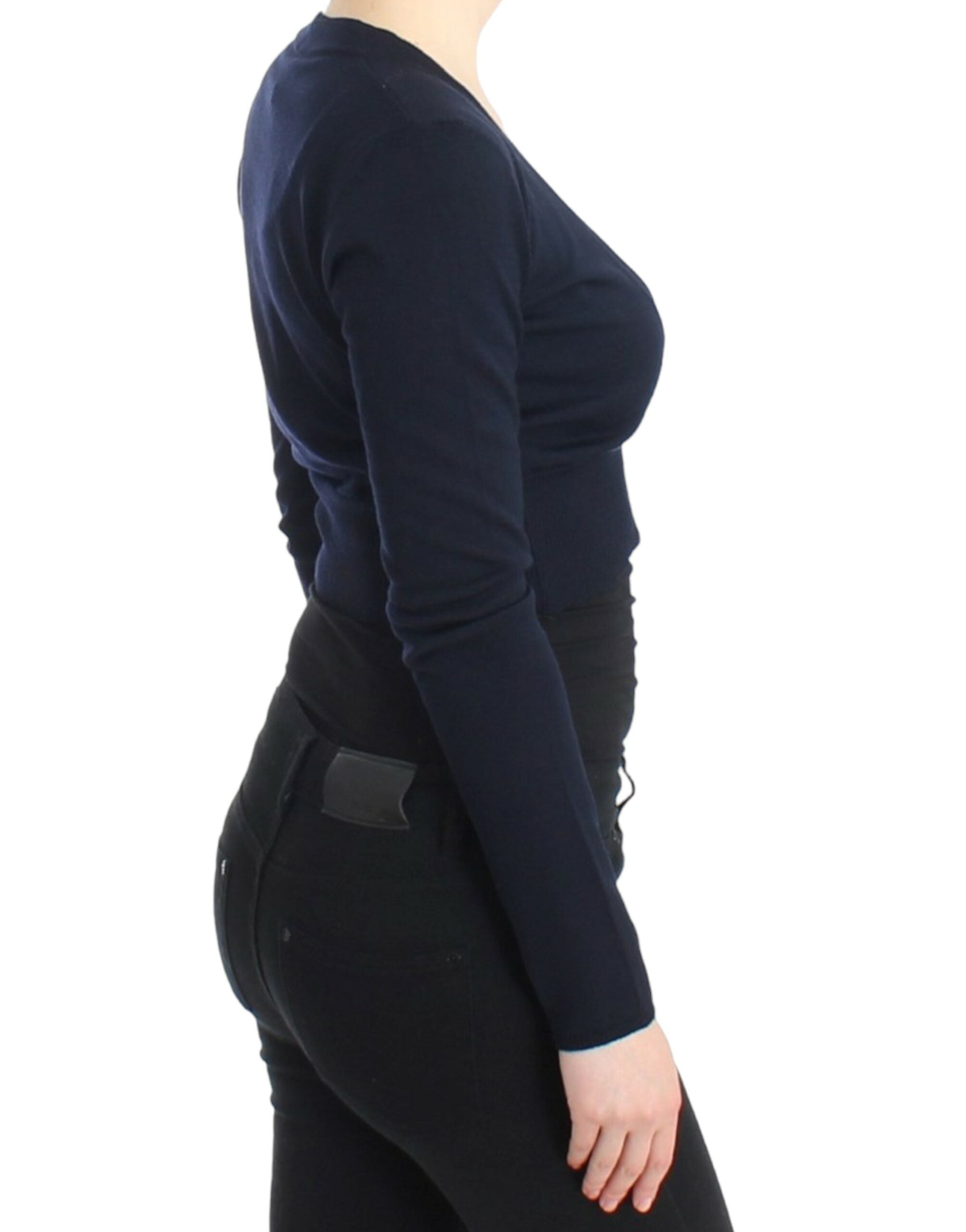 Cavalli Blaue Strickjacke aus Wolle, kurz geschnitten