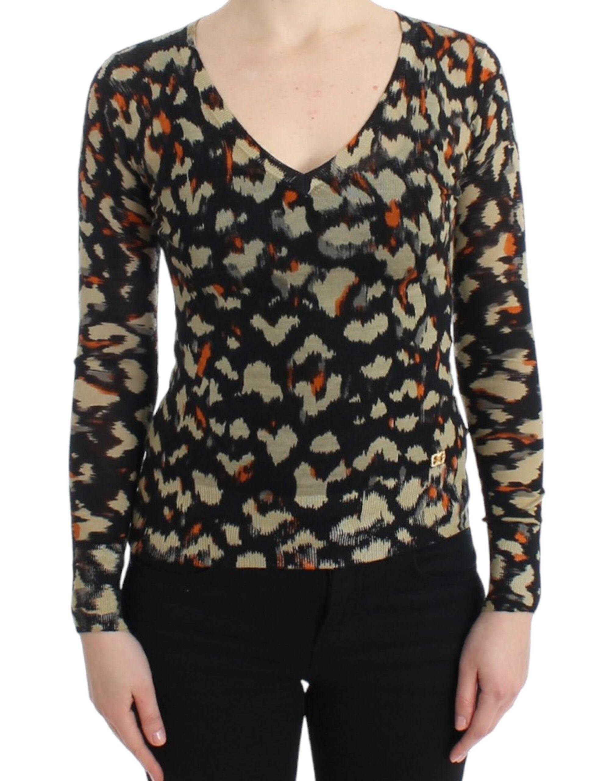 Cavalli multicolor wool sweater with V-neck
