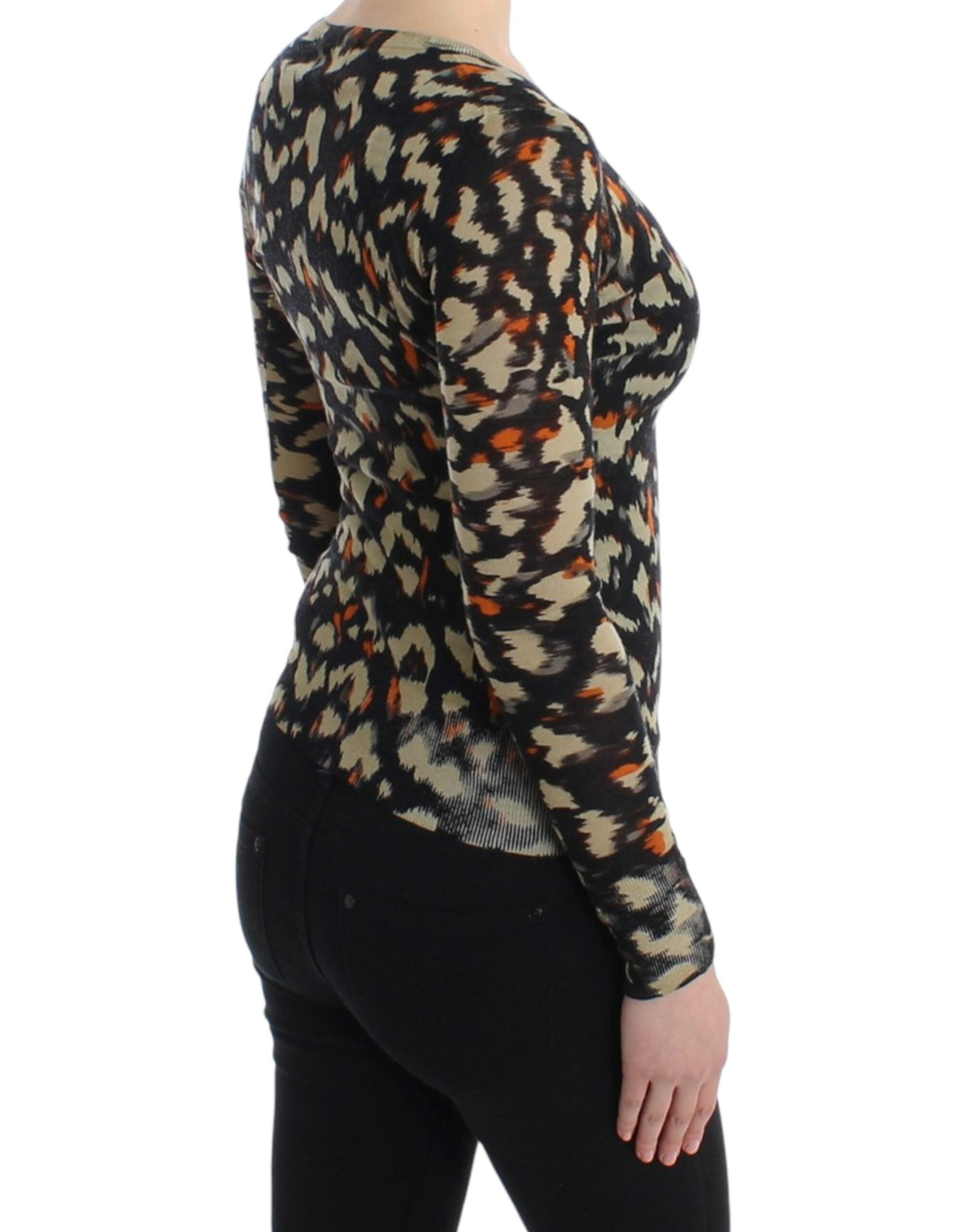 Cavalli Multicolor Wollpullover mit V-Ausschnitt