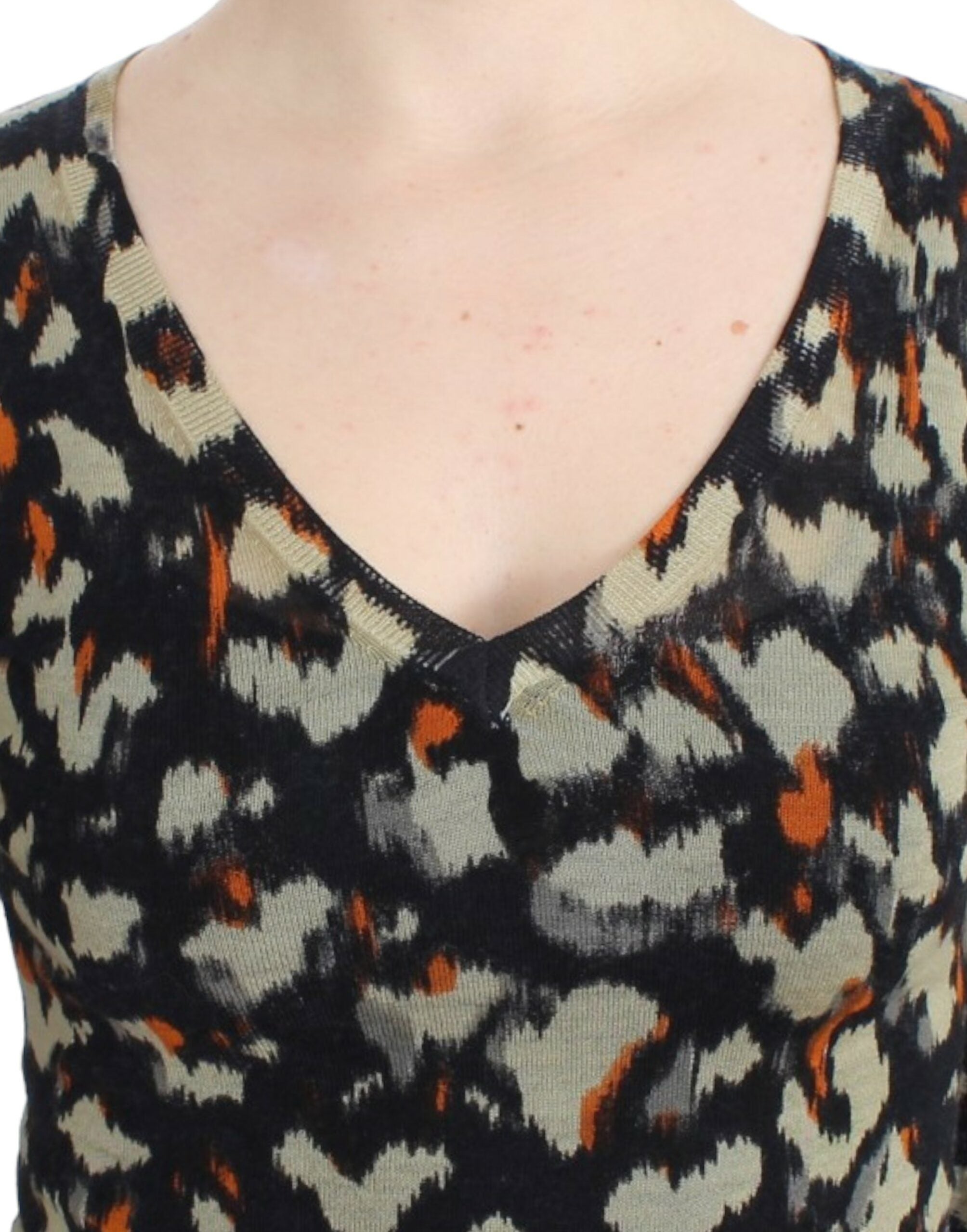 Cavalli Multicolor Wollpullover mit V-Ausschnitt