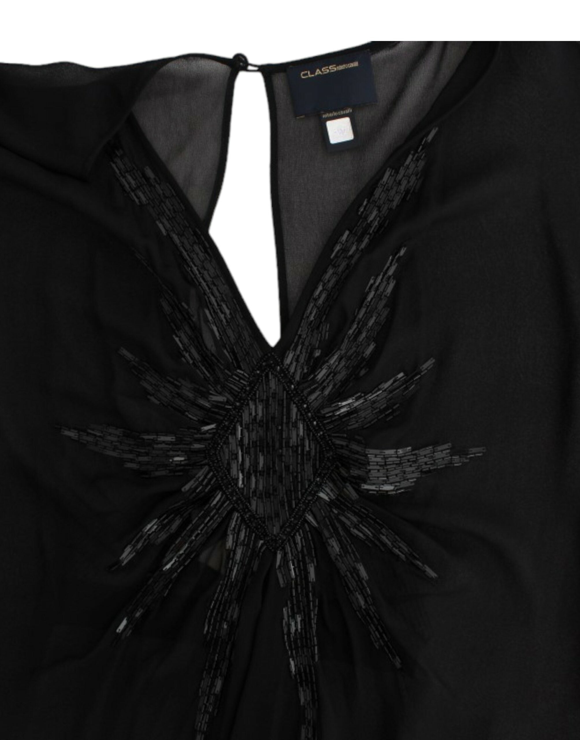 Cavalli black long-sleeved silk dress